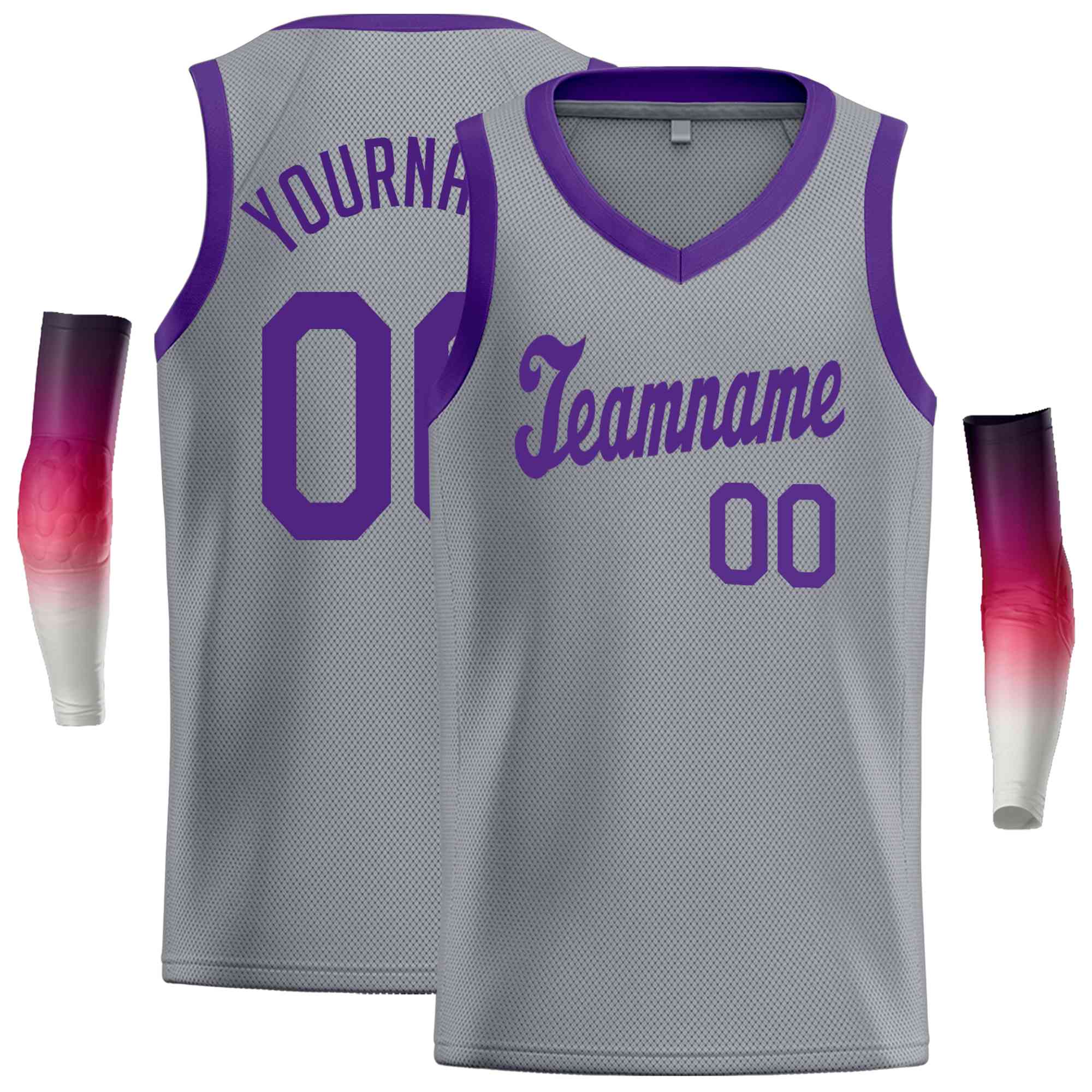 Custom Gray Purple Round Neck Rib-Knit Basketball Jersey