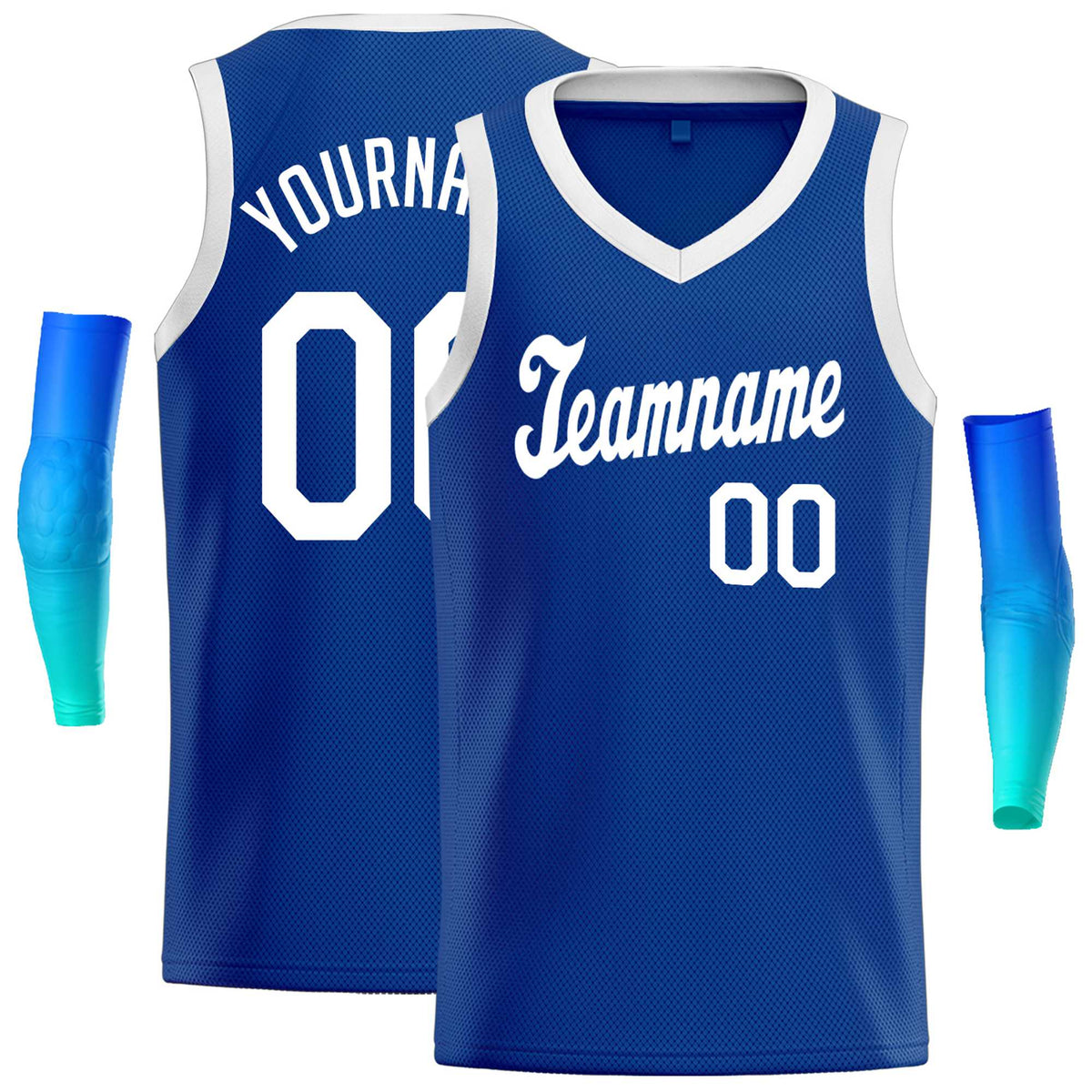 Custom Royal White Round Neck Rib-Knit Basketball Jersey