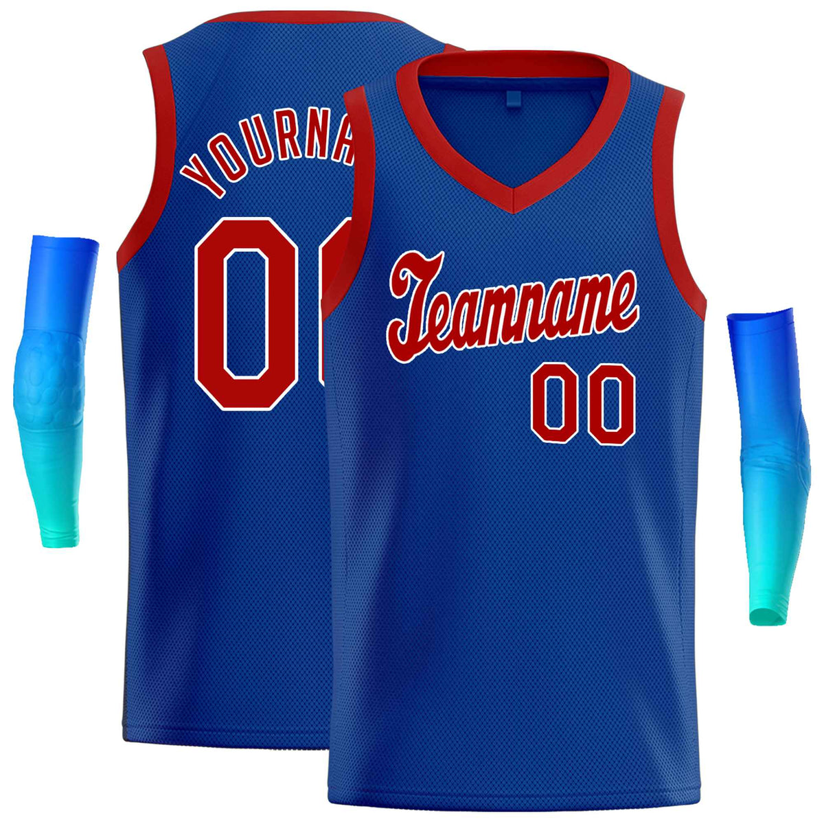 Custom Royal Red Round Neck Rib-Knit Basketball Jersey