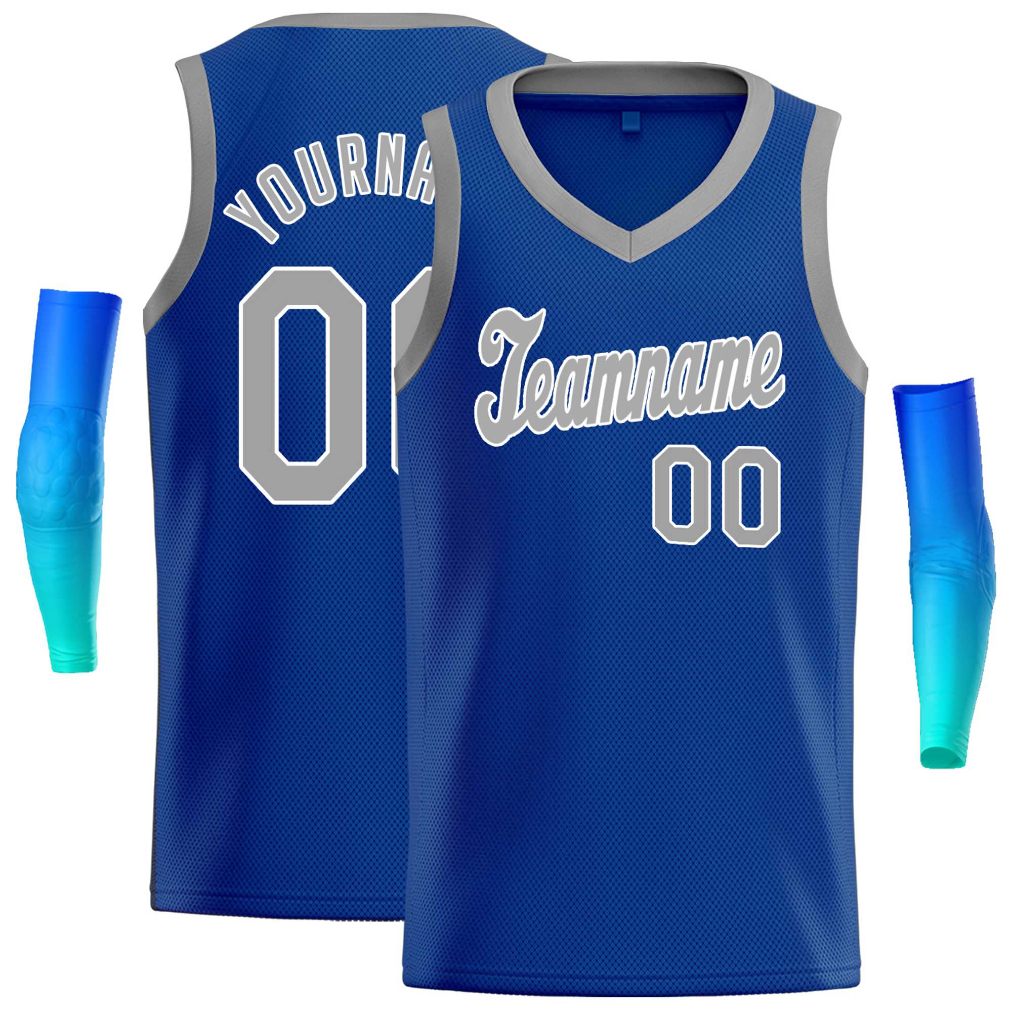 Custom Royal Gray Round Neck Rib-Knit Basketball Jersey