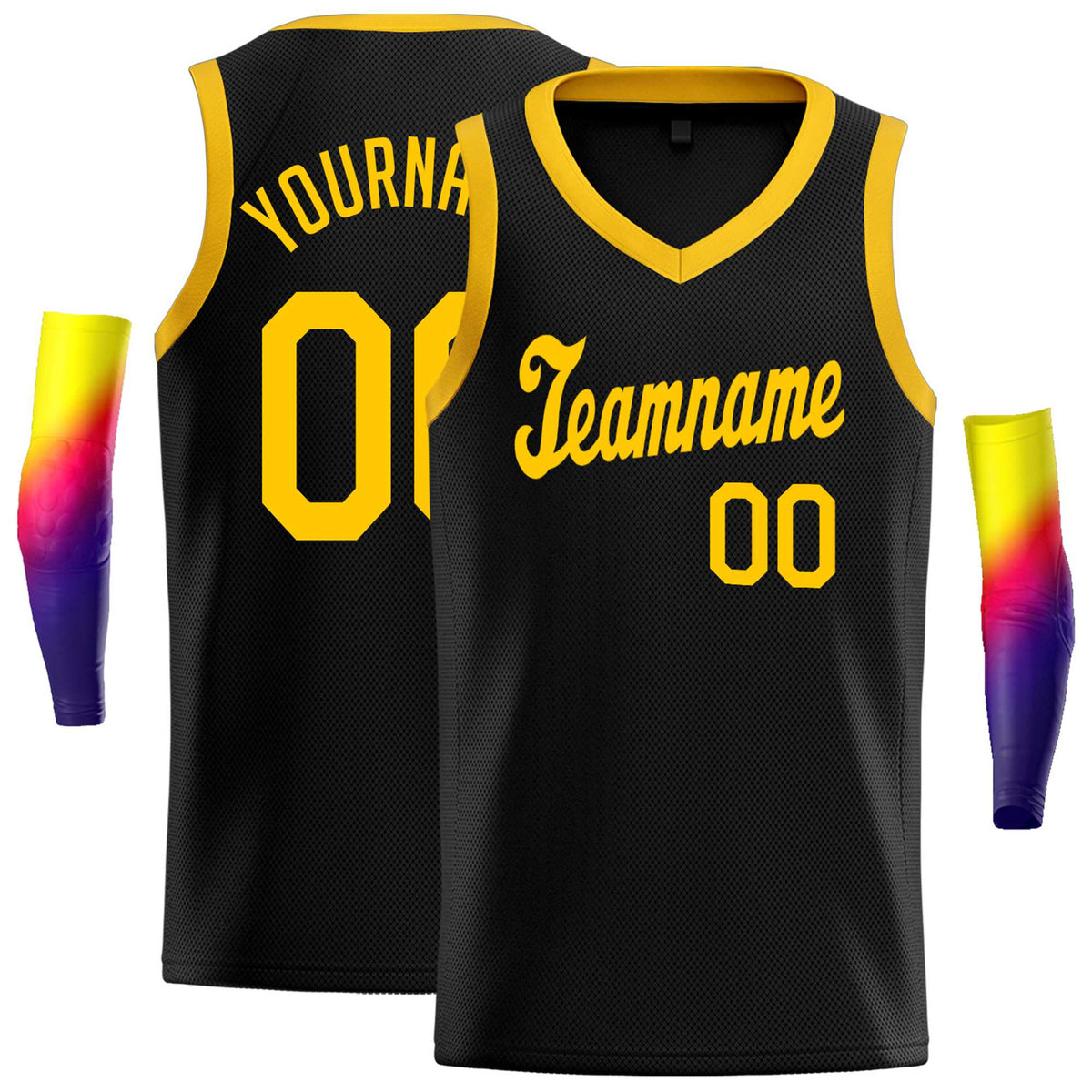 Custom Black Yellow Round Neck Rib-Knit Basketball Jersey