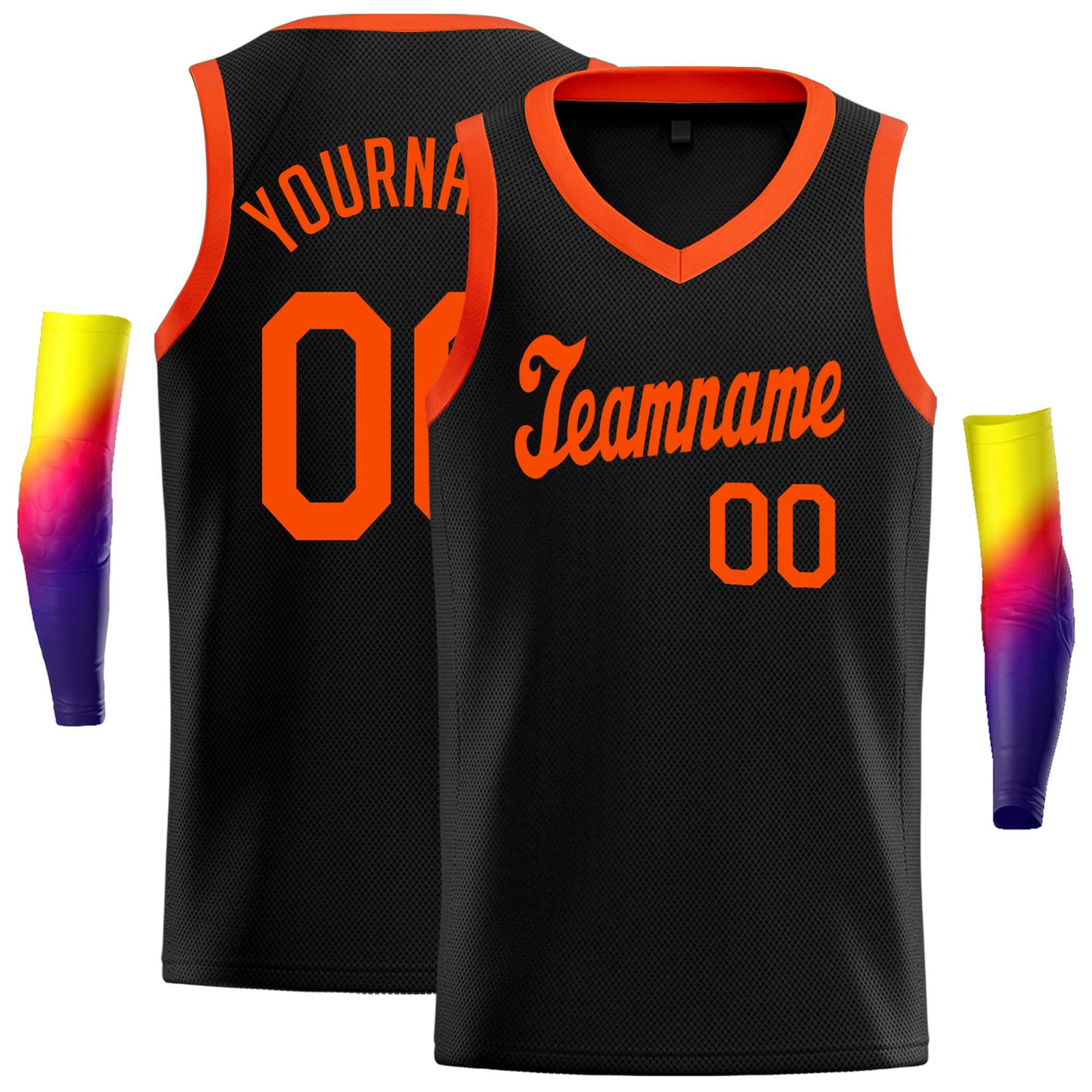 Custom Black Orange Round Neck Rib-Knit Basketball Jersey