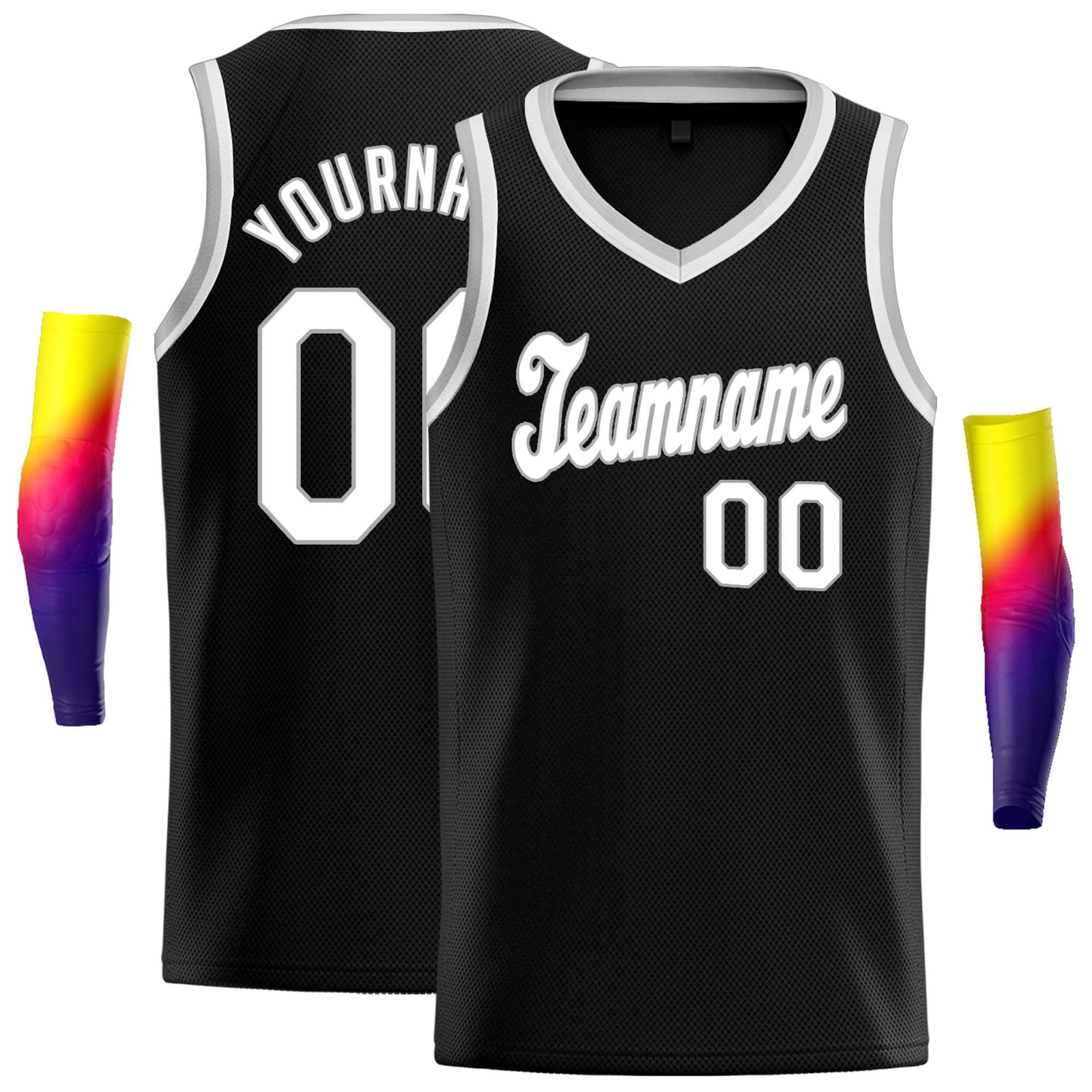 Custom Black Gray-White Round Neck Rib-Knit Basketball Jersey