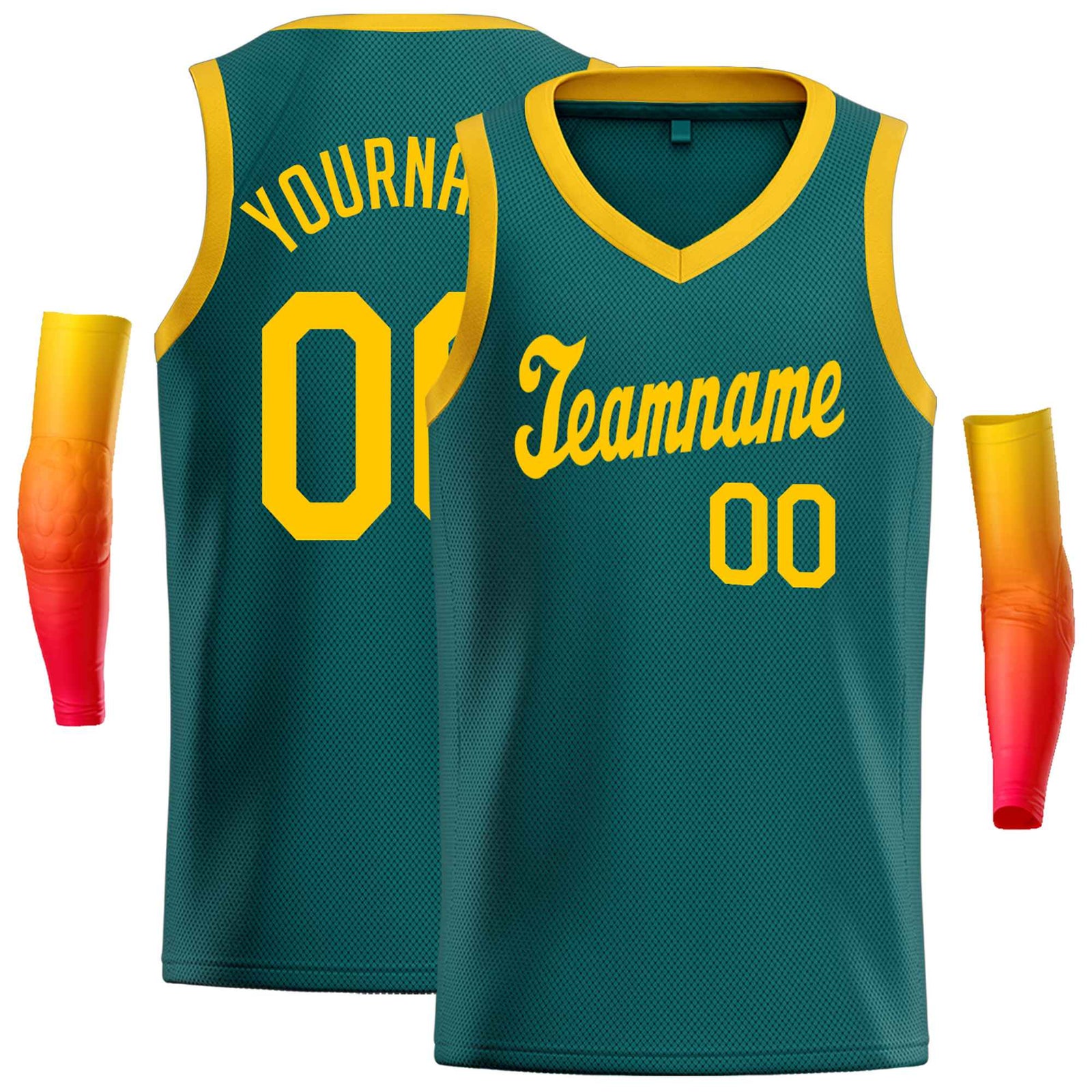 Custom Aqua Yellow Round Neck Rib-Knit Basketball Jersey