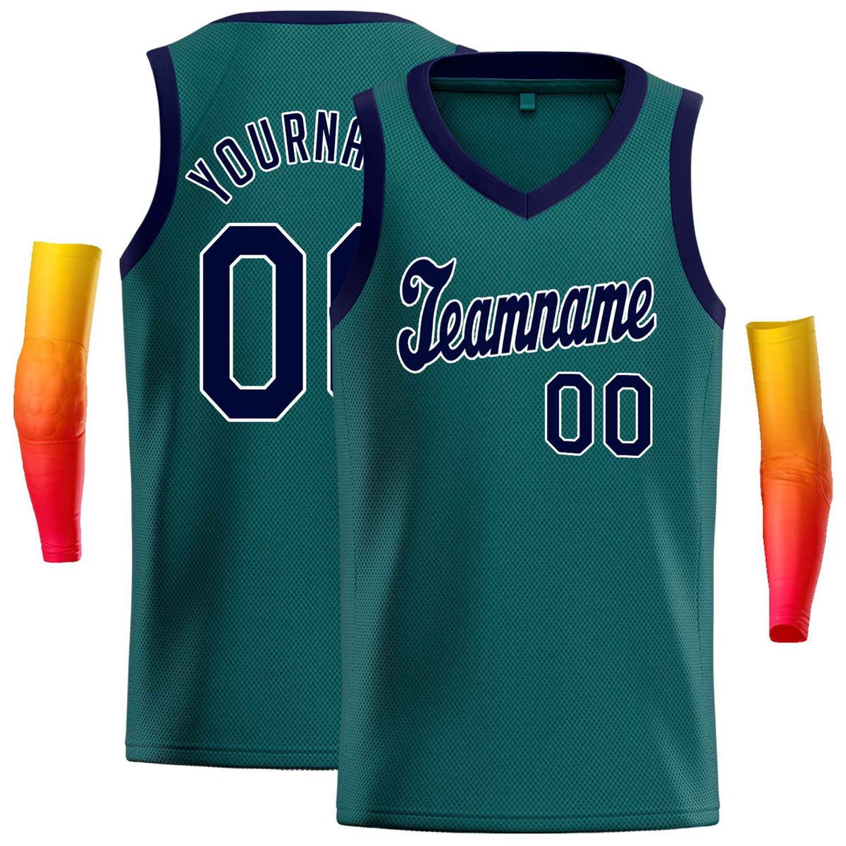 Custom Aqua Navy Round Neck Rib-Knit Basketball Jersey