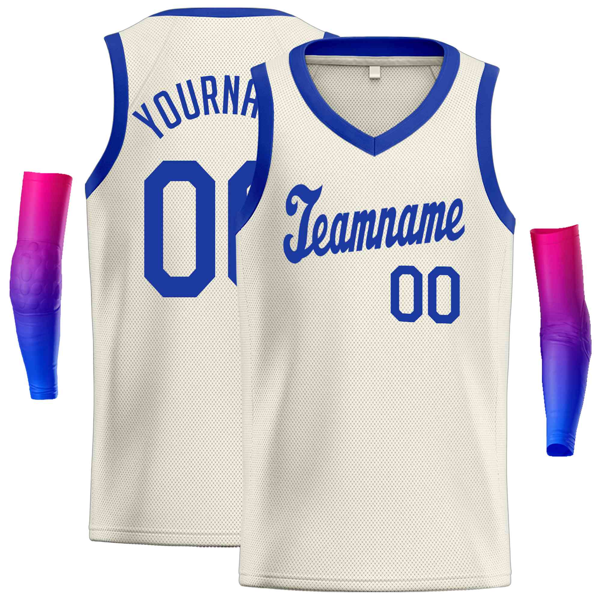 Custom Cream Royal-1 Round Neck Rib-Knit Basketball Jersey