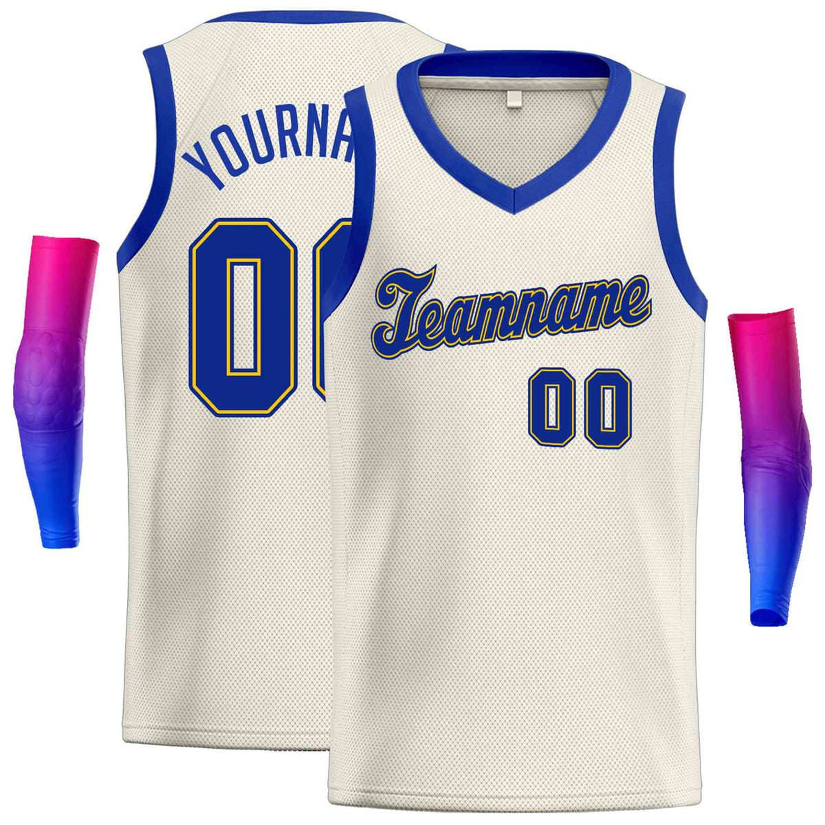 Custom Cream Royal-1 Round Neck Rib-Knit Basketball Jersey