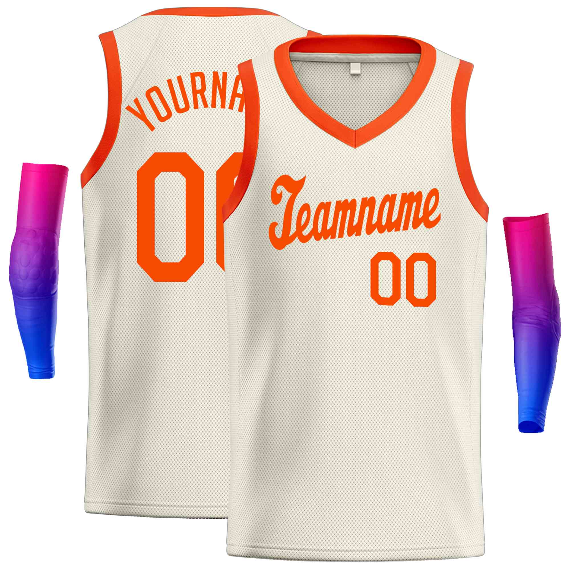 Custom Cream Orange Round Neck Rib-Knit Basketball Jersey