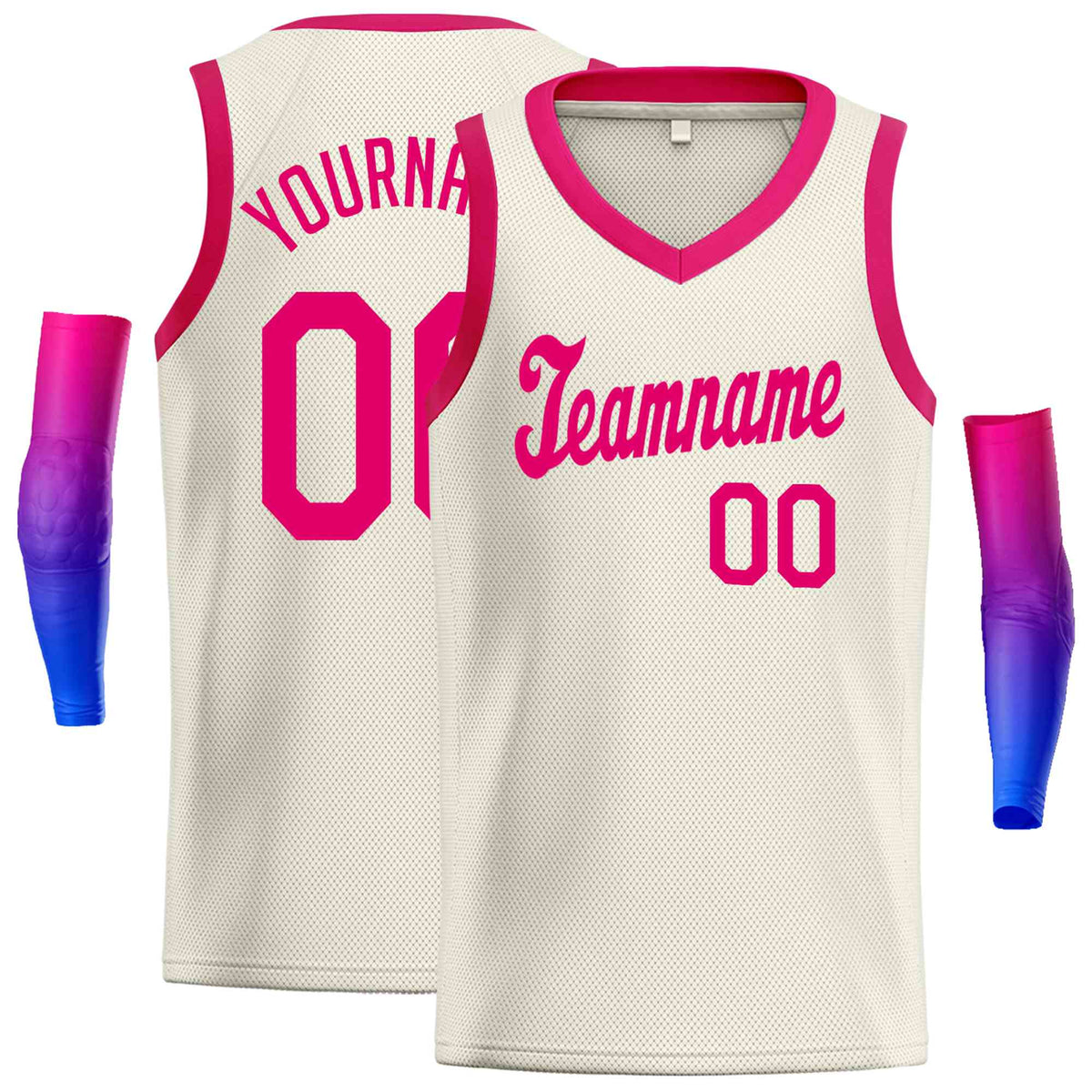 Custom Cream Pink Round Neck Rib-Knit Basketball Jersey