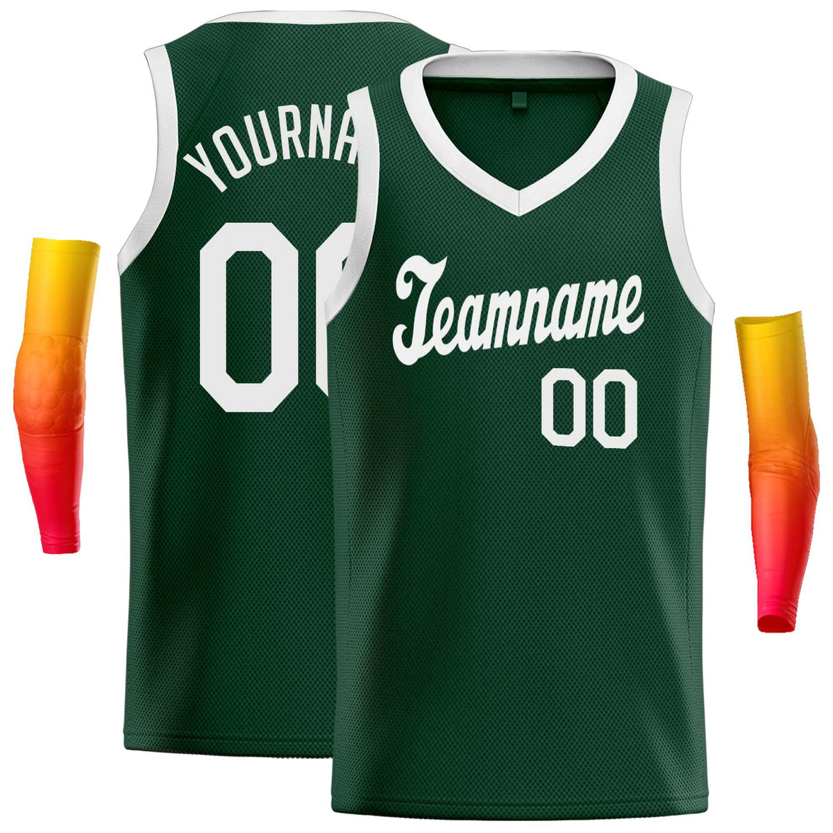 Custom Green White Round Neck Rib-Knit Basketball Jersey