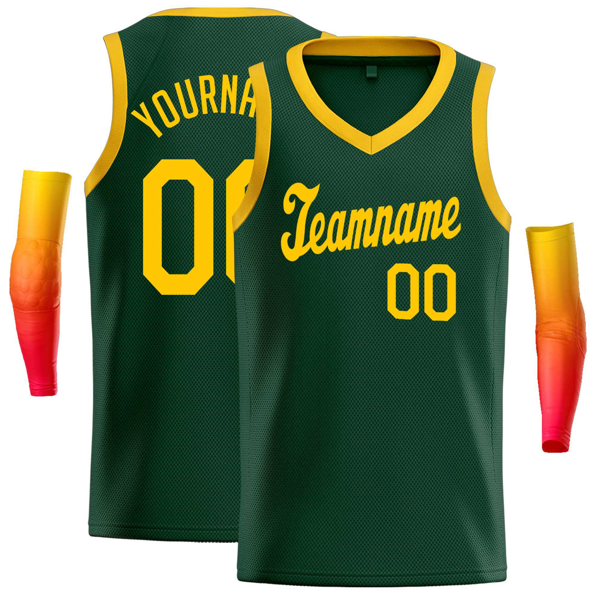 Custom Green Yellow Round Neck Rib-Knit Basketball Jersey