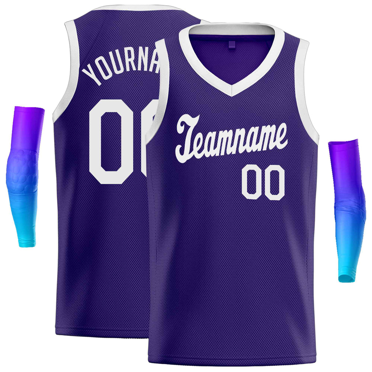 Custom Purple White Round Neck Rib-Knit Basketball Jersey