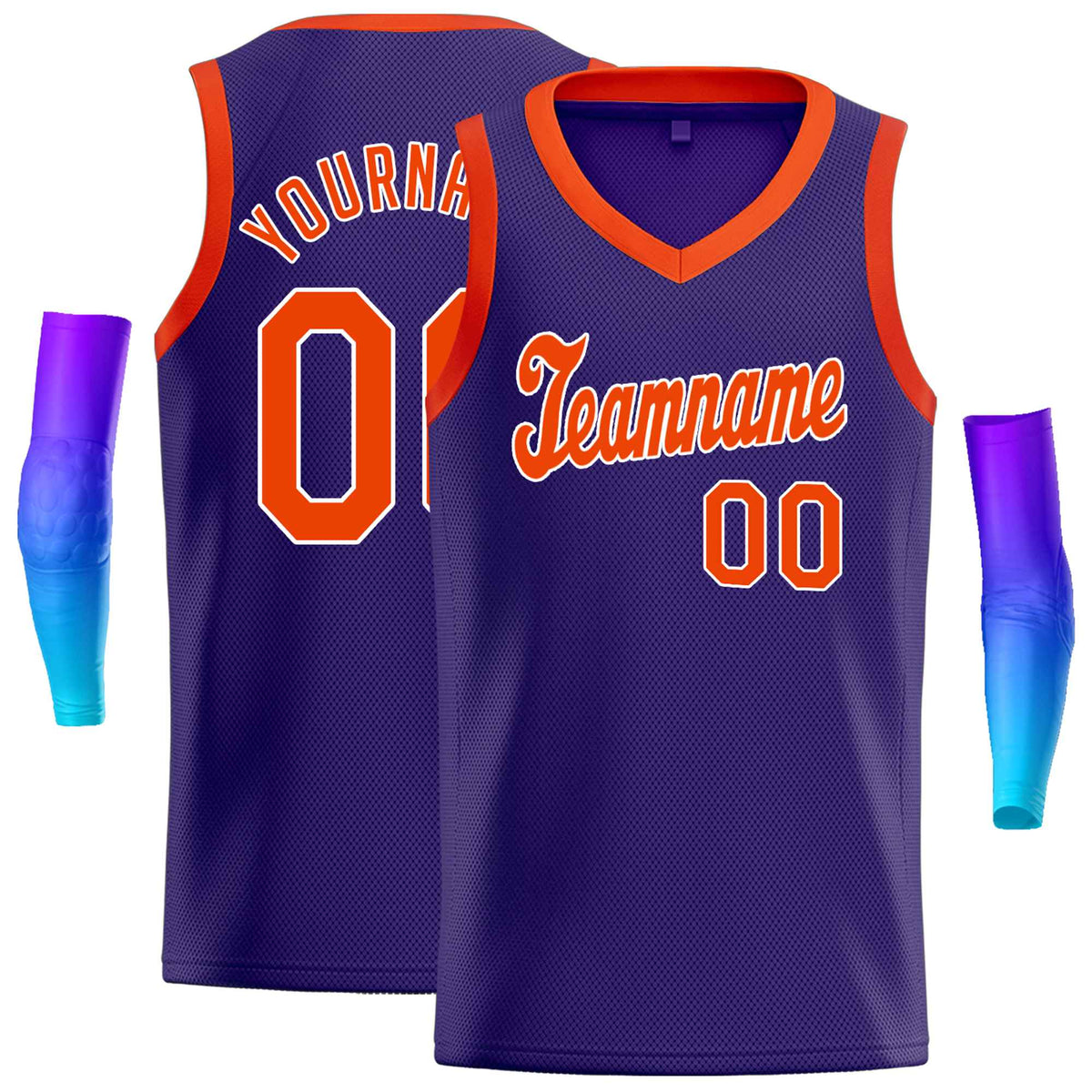 Custom Purple Orange Round Neck Rib-Knit Basketball Jersey