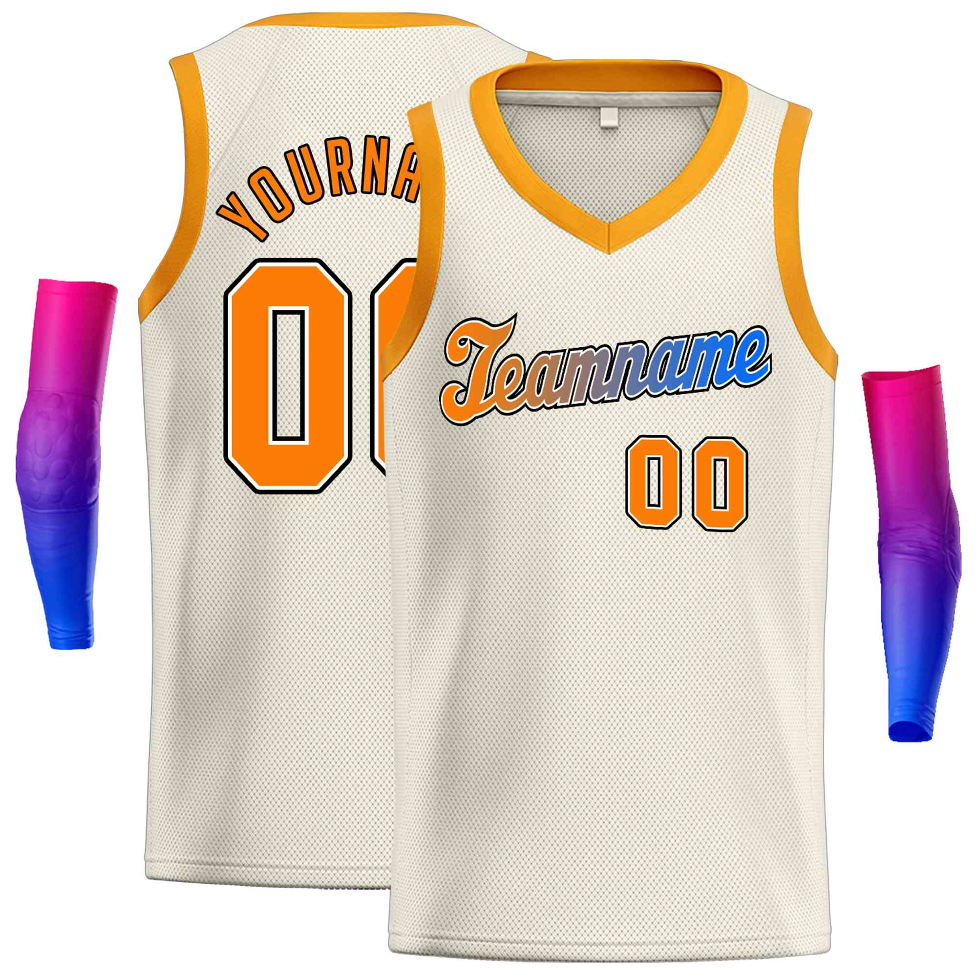 Custom Cream Yellow Round Neck Rib-Knit Basketball Jersey