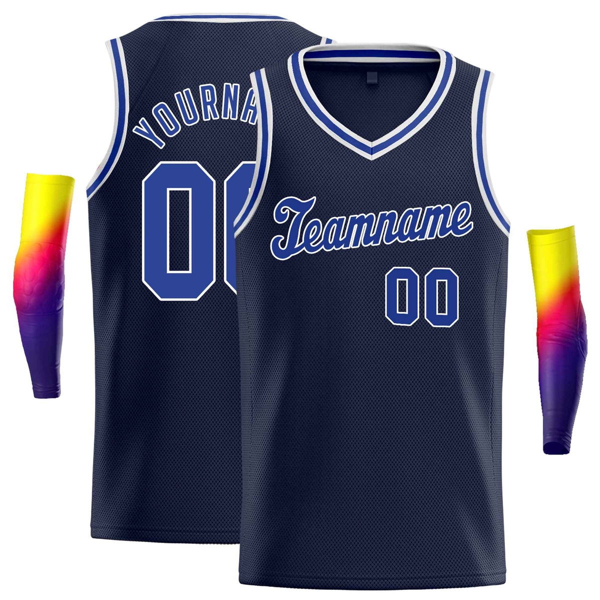 Custom Navy White Royal-1 Round Neck Rib-Knit Basketball Jersey