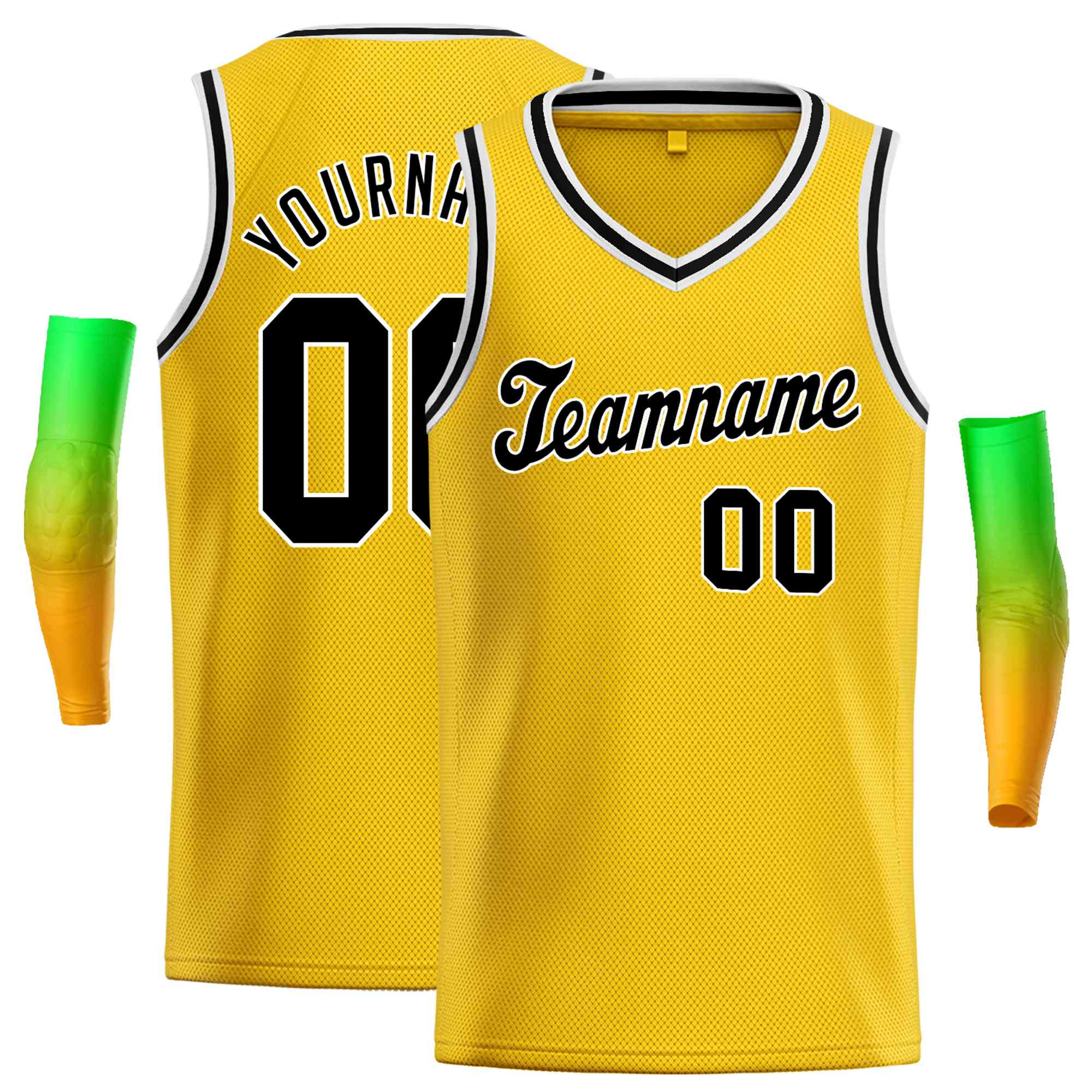 Custom Yellow White-Black Round Neck Rib-Knit Basketball Jersey