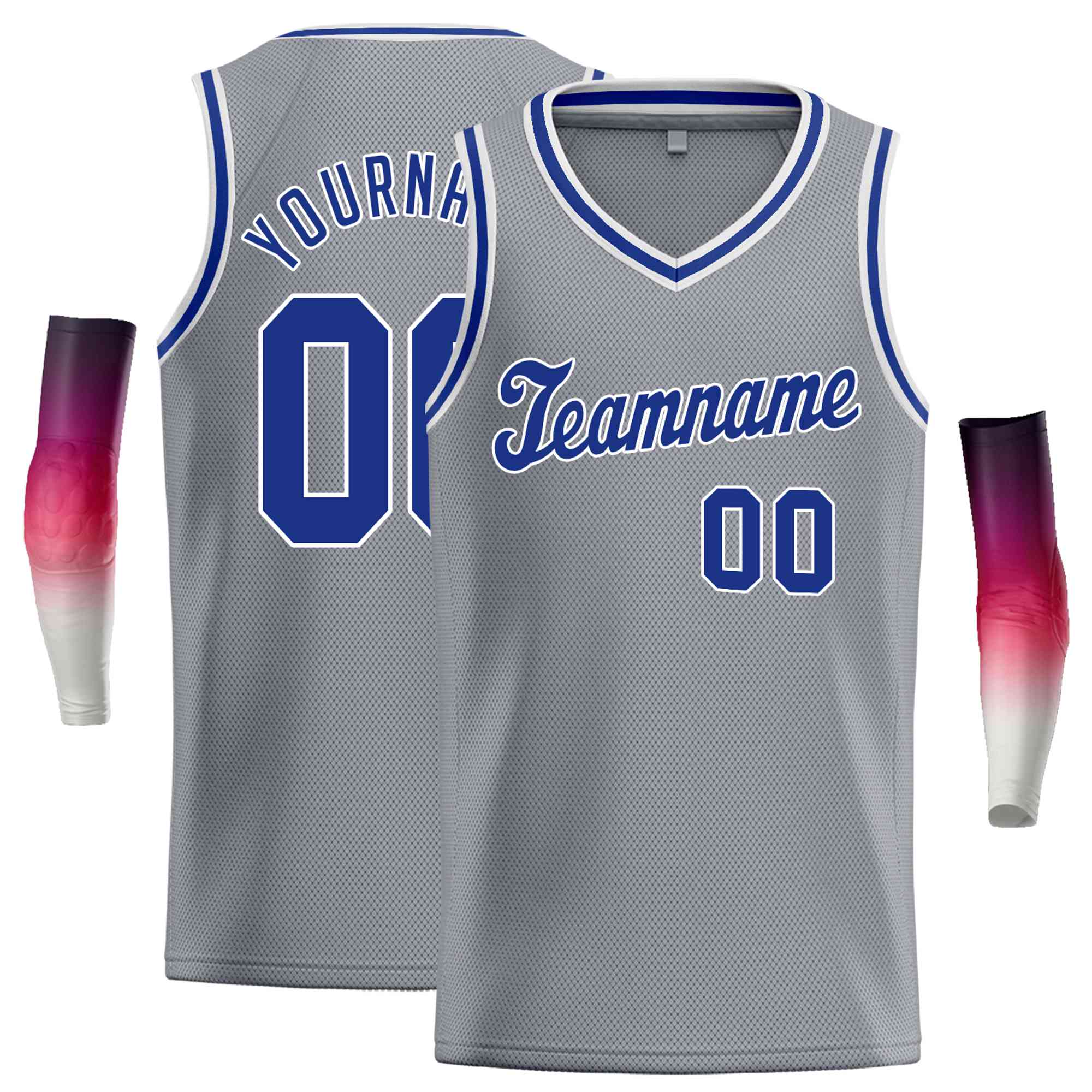 Custom Gray White Royal-1 Round Neck Rib-Knit Basketball Jersey