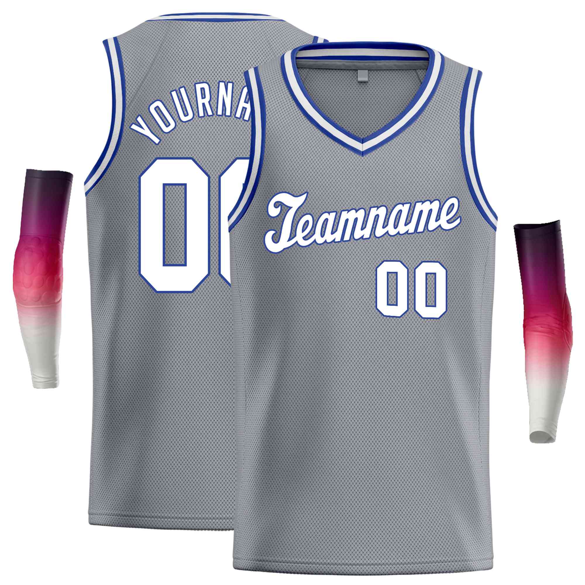 Custom Gray Royal-1 White Round Neck Rib-Knit Basketball Jersey