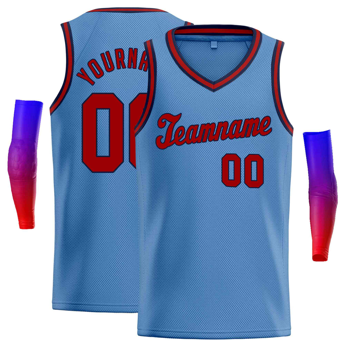 Custom Royal Navy-Red Round Neck Rib-Knit Basketball Jersey