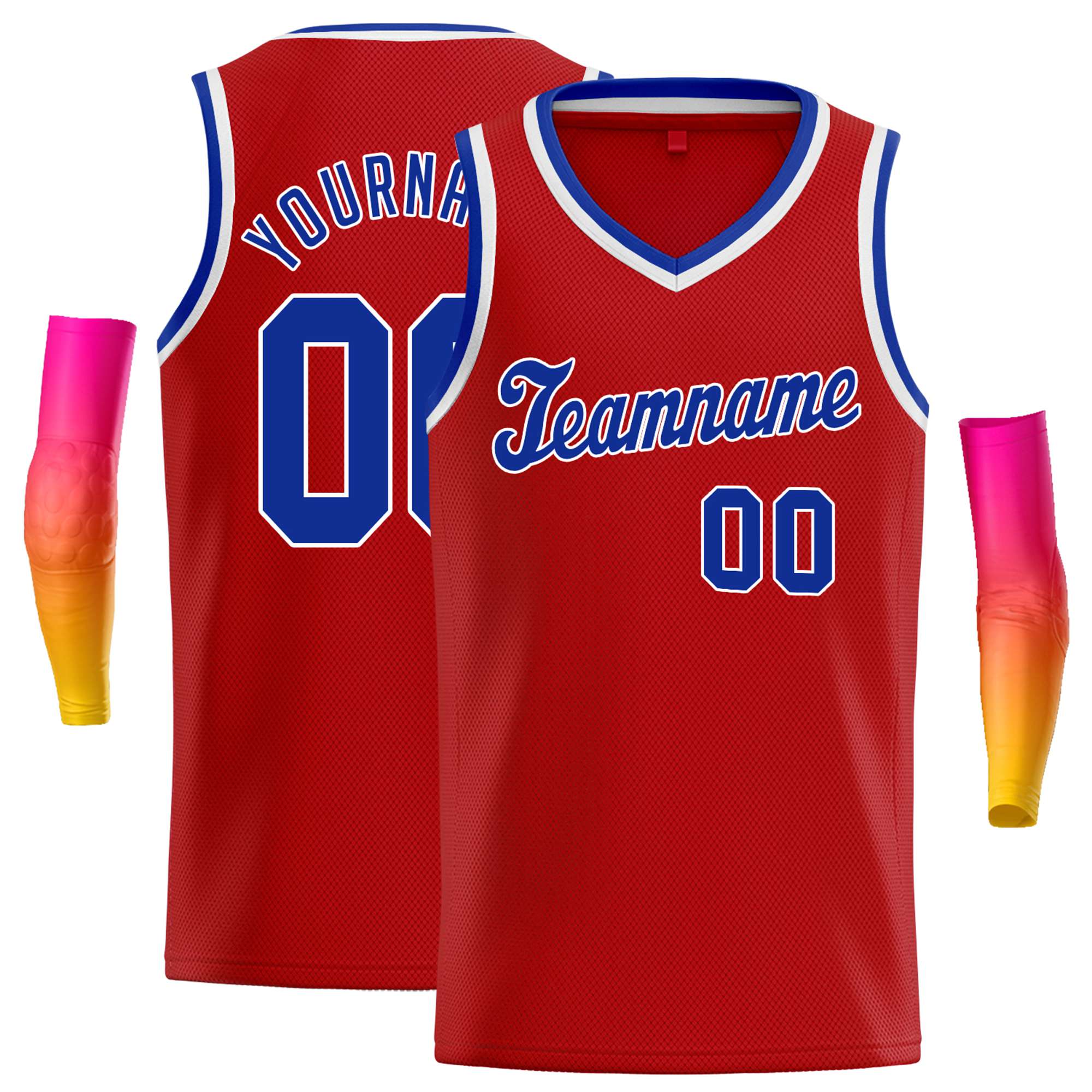 Custom Red Royal-1-White Round Neck Rib-Knit Basketball Jersey