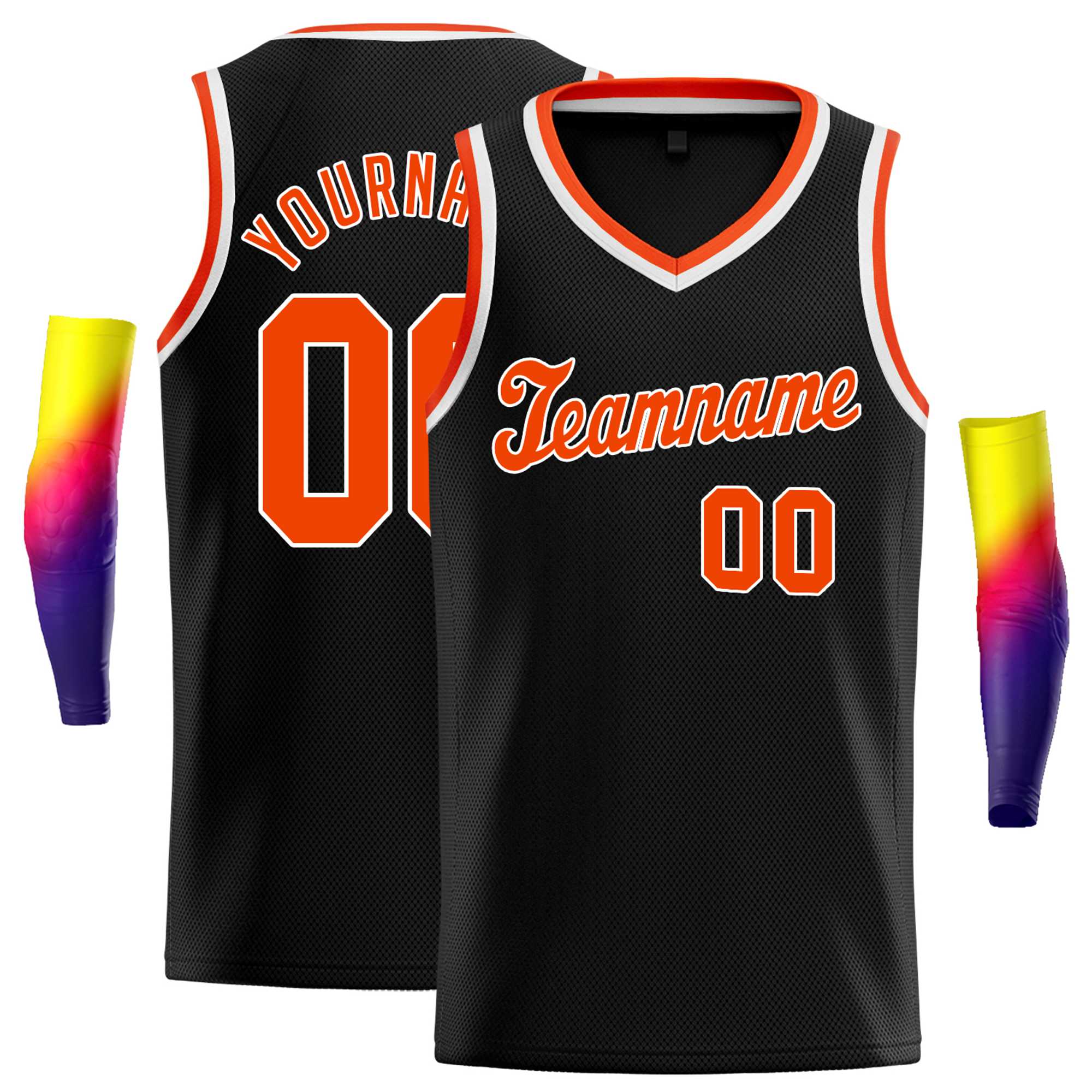 Custom Black Orange-White Round Neck Rib-Knit Basketball Jersey