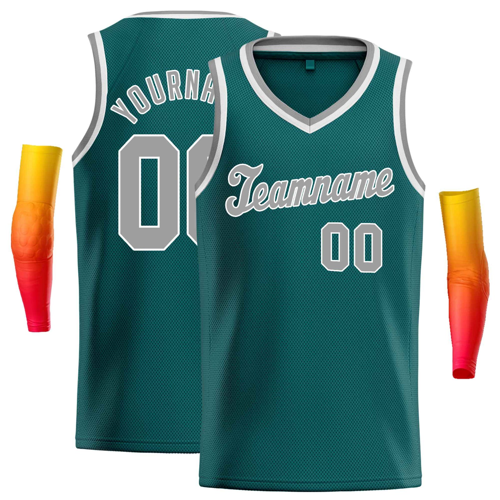 Custom Aqua Gray-White Round Neck Rib-Knit Basketball Jersey