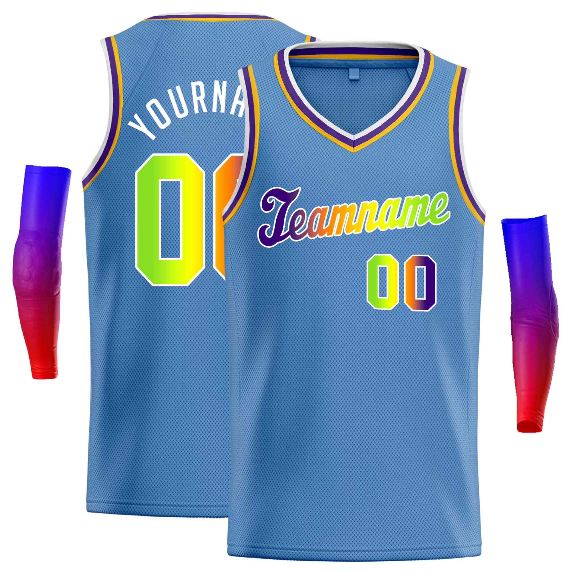 Custom Royal White-Yellow Round Neck Rib-Knit Basketball Jersey