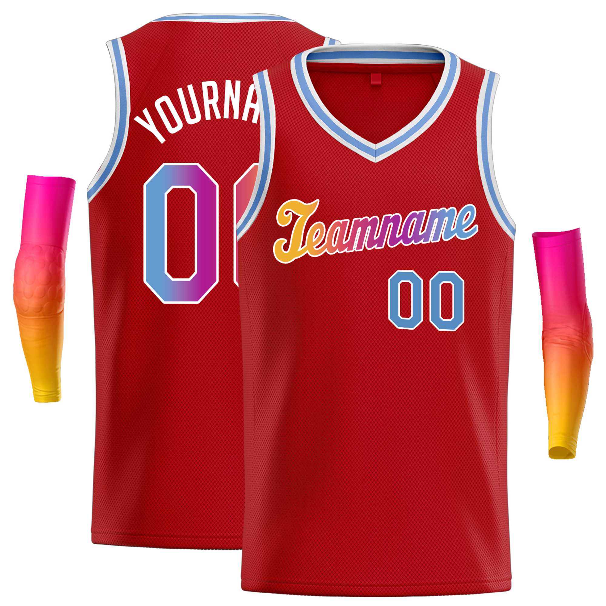 Custom Red White-Royal Round Neck Rib-Knit Basketball Jersey