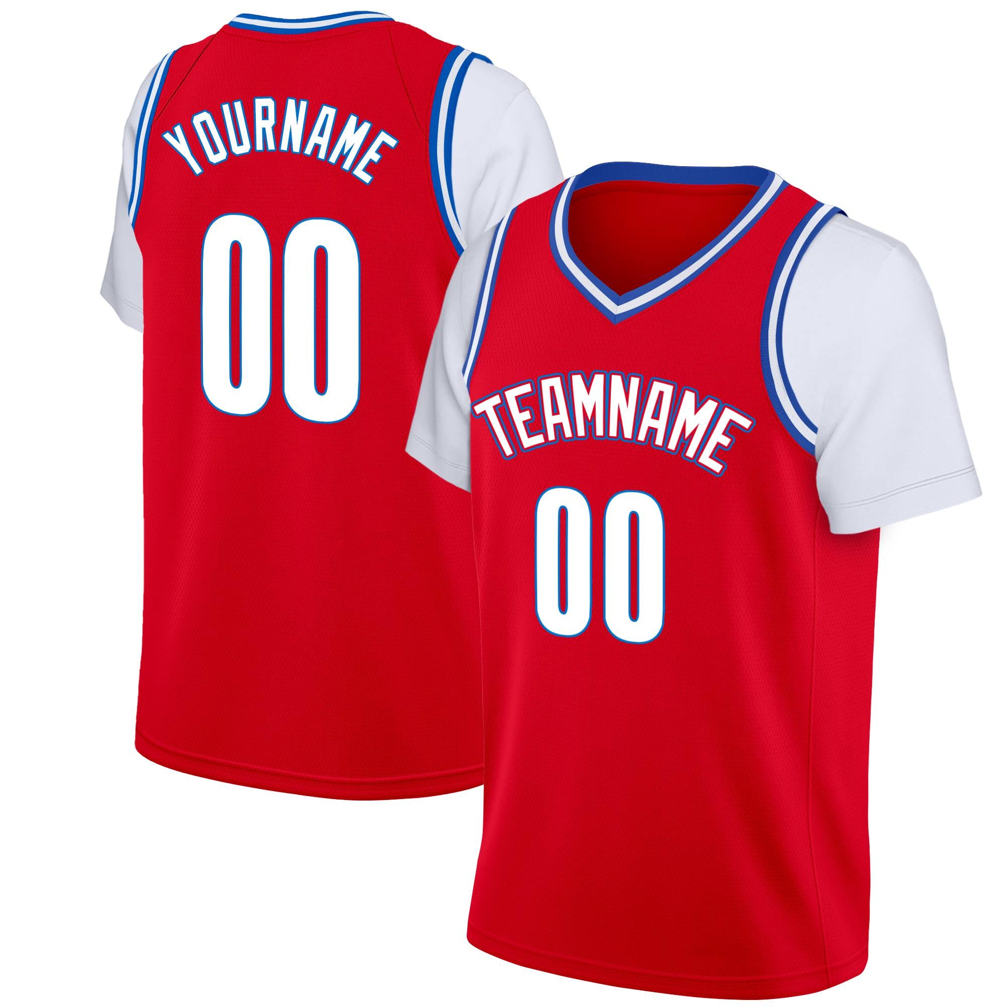 Custom Red White Classic Tops Casual Fake Sleeve Basketball Jersey