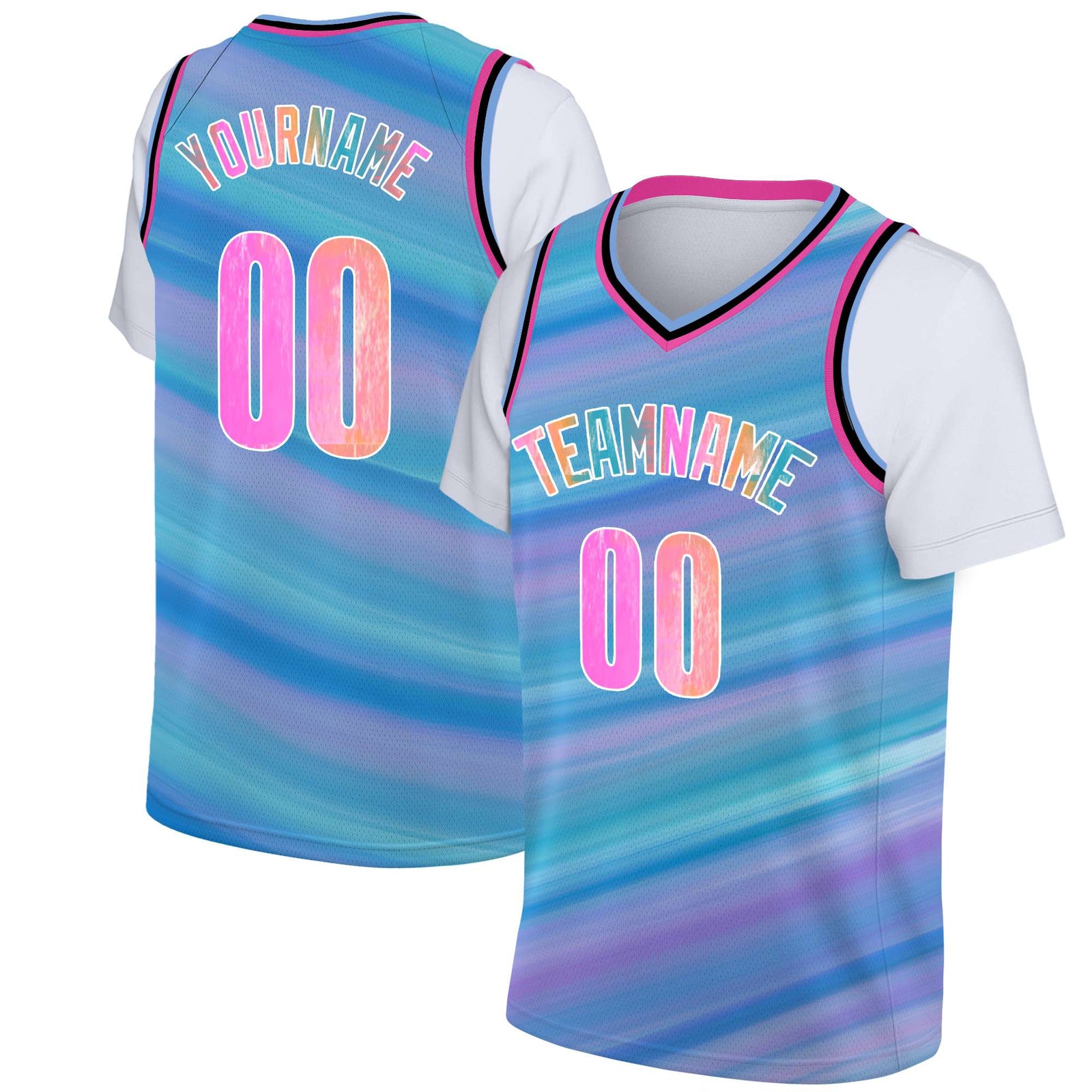 Custom Blue Pink-Purple Gradient Fashion Tops Basketball Jersey