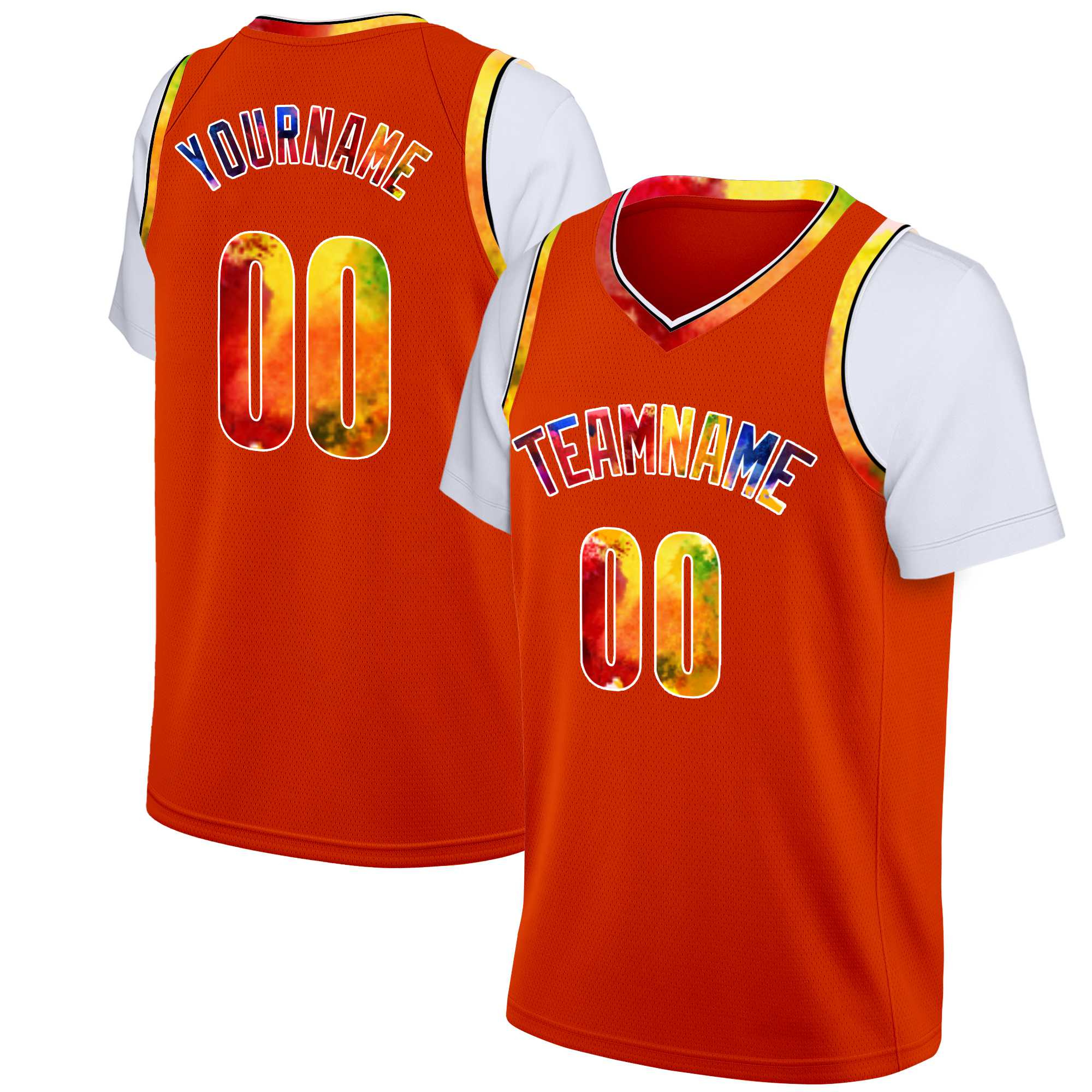 Custom Red Yellow Classic Tops Casual Fake Sleeve Basketball Jersey