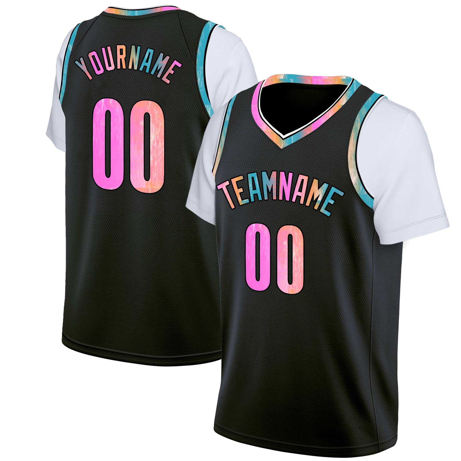 Custom Black Pink Classic Tops Casual Fake Sleeve Basketball Jersey