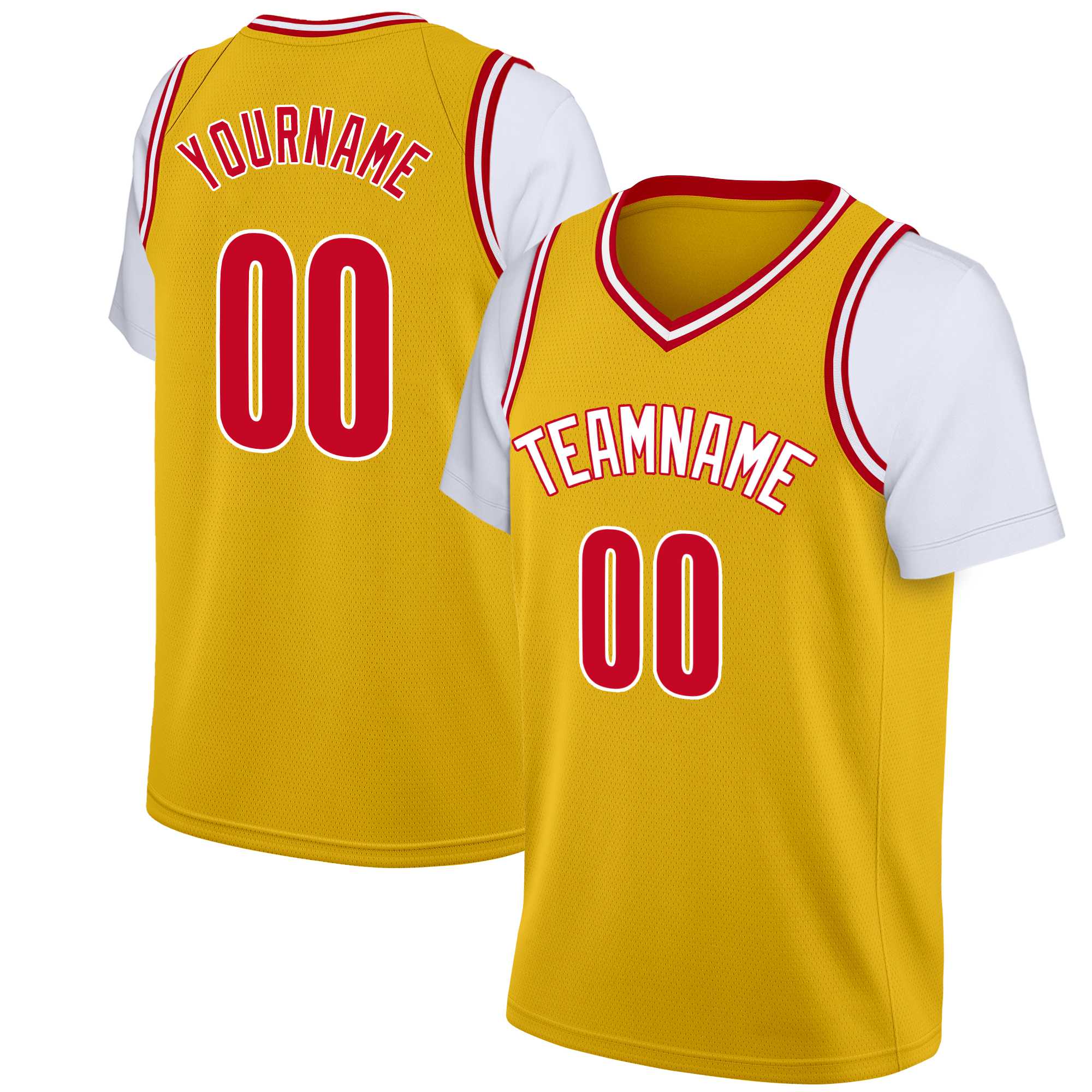 Custom Yellow Red Classic Tops Casual Fake Sleeve Basketball Jersey