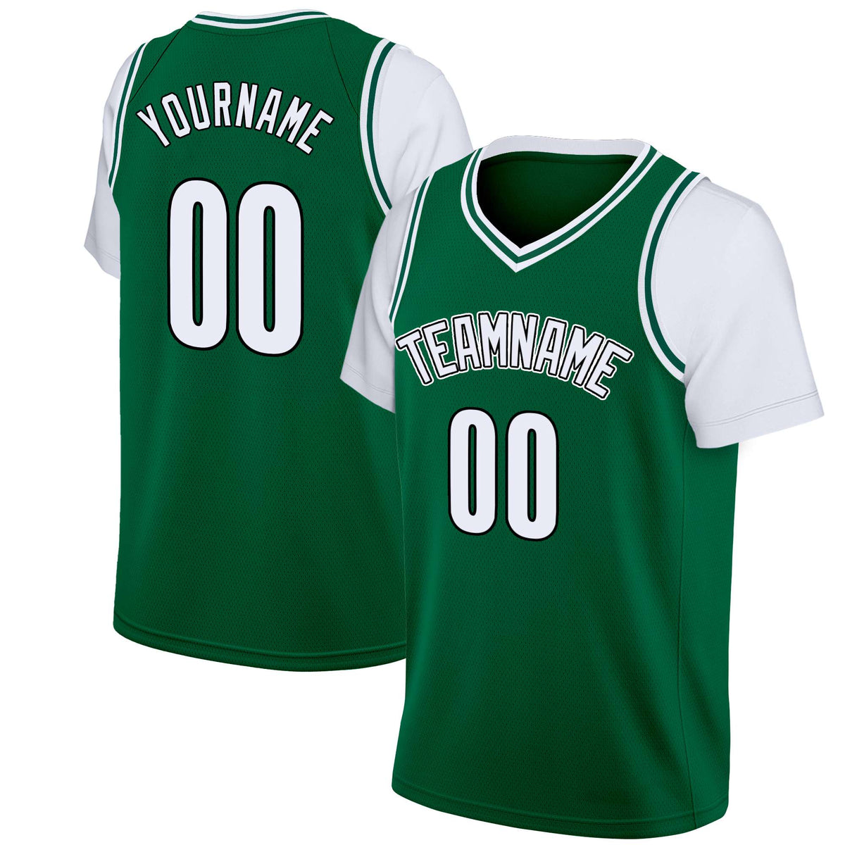 Custom Green White Classic Tops Casual Fake Sleeve Basketball Jersey