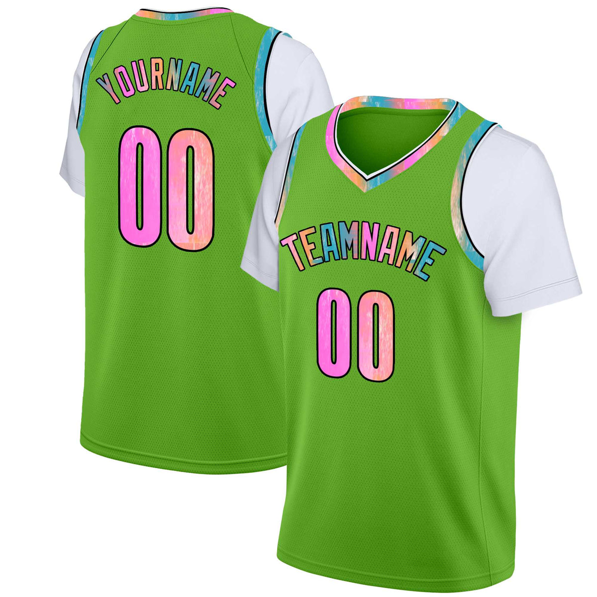 Custom Green Pink Classic Tops Casual Fake Sleeve Basketball Jersey