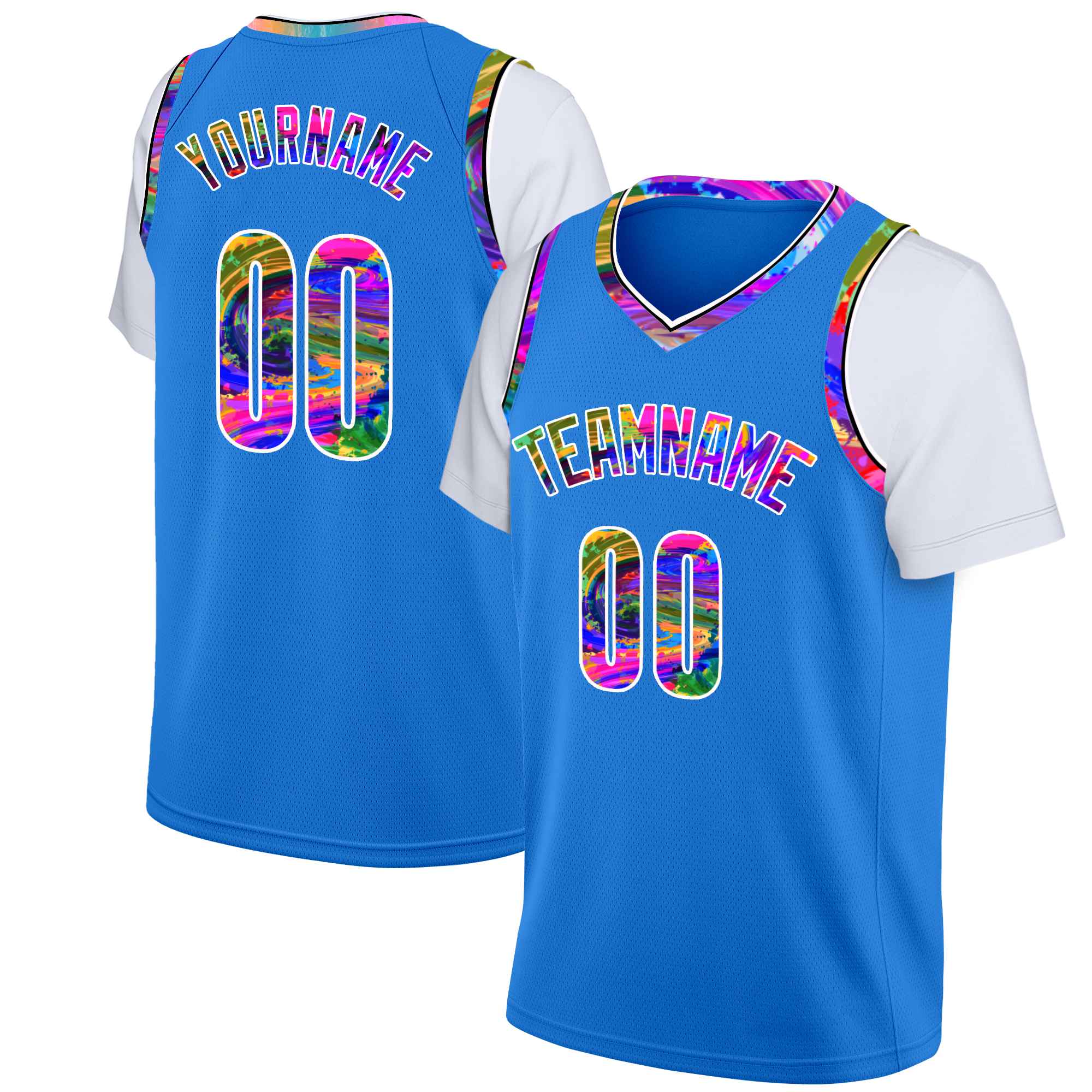 Custom Blue Pink Classic Tops Casual Fake Sleeve Basketball Jersey