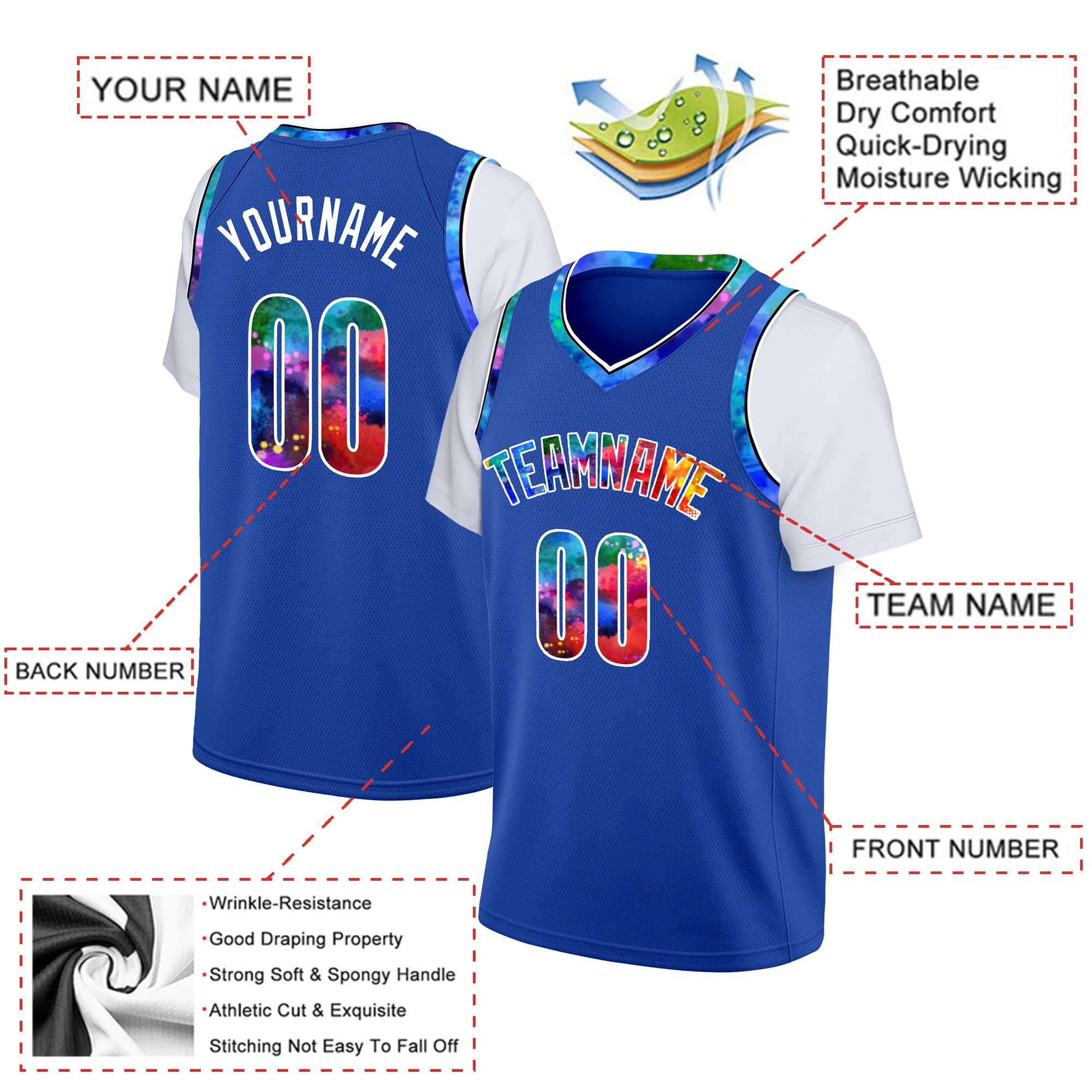 Custom Blue Red Graffiti Pattern Tops Mesh Basketball Jersey