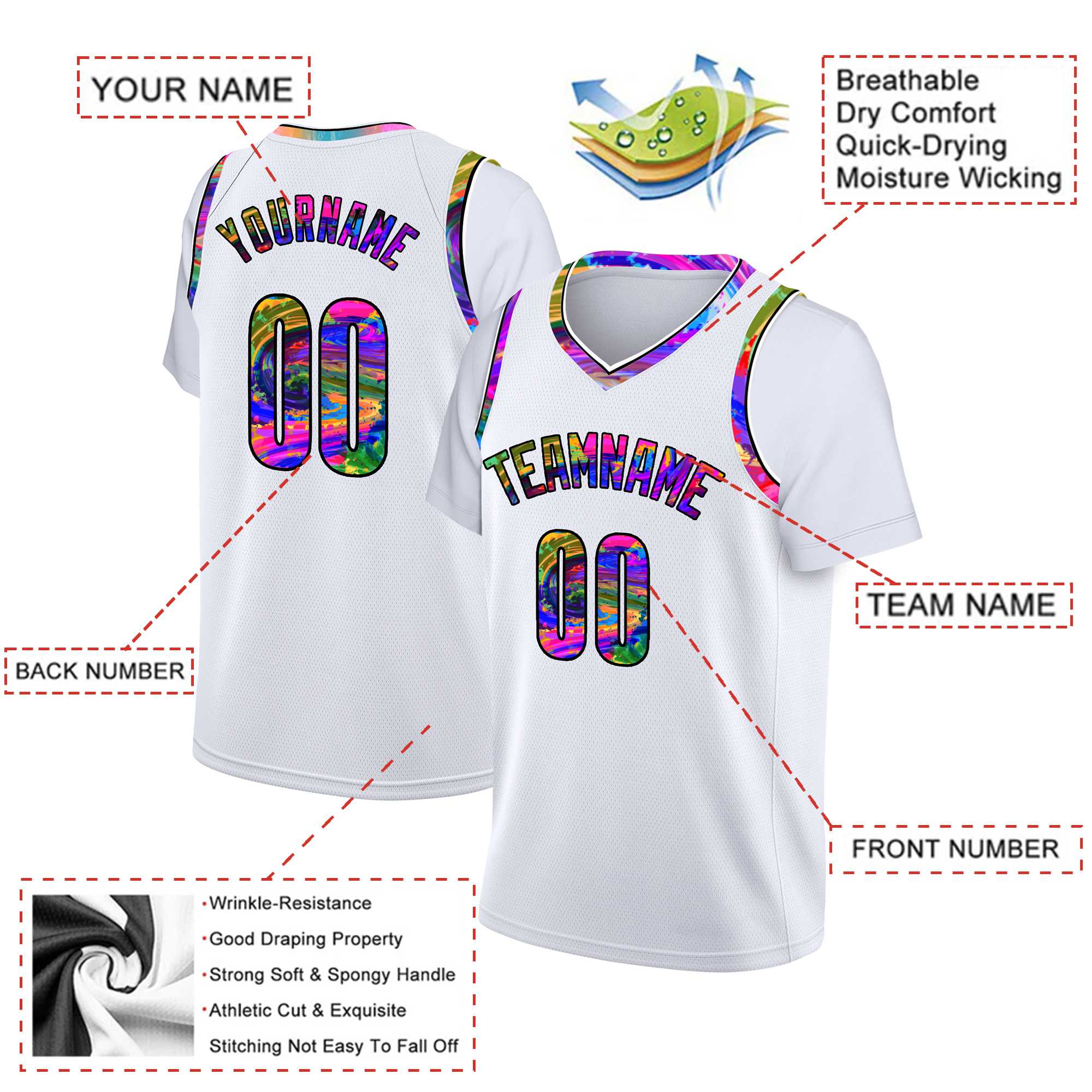 Custom White Pink Graffiti Pattern Tops Mesh Basketball Jersey