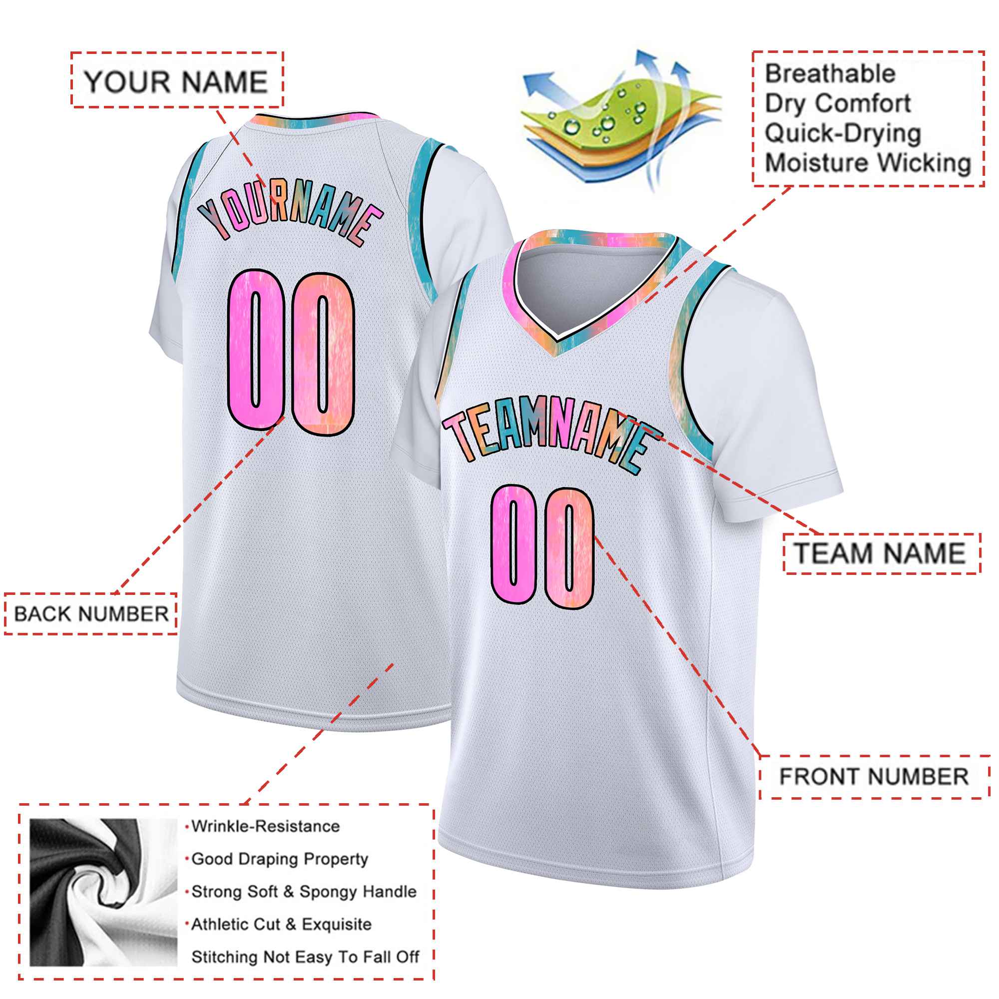 Custom White Pink Graffiti Pattern Tops Mesh Basketball Jersey