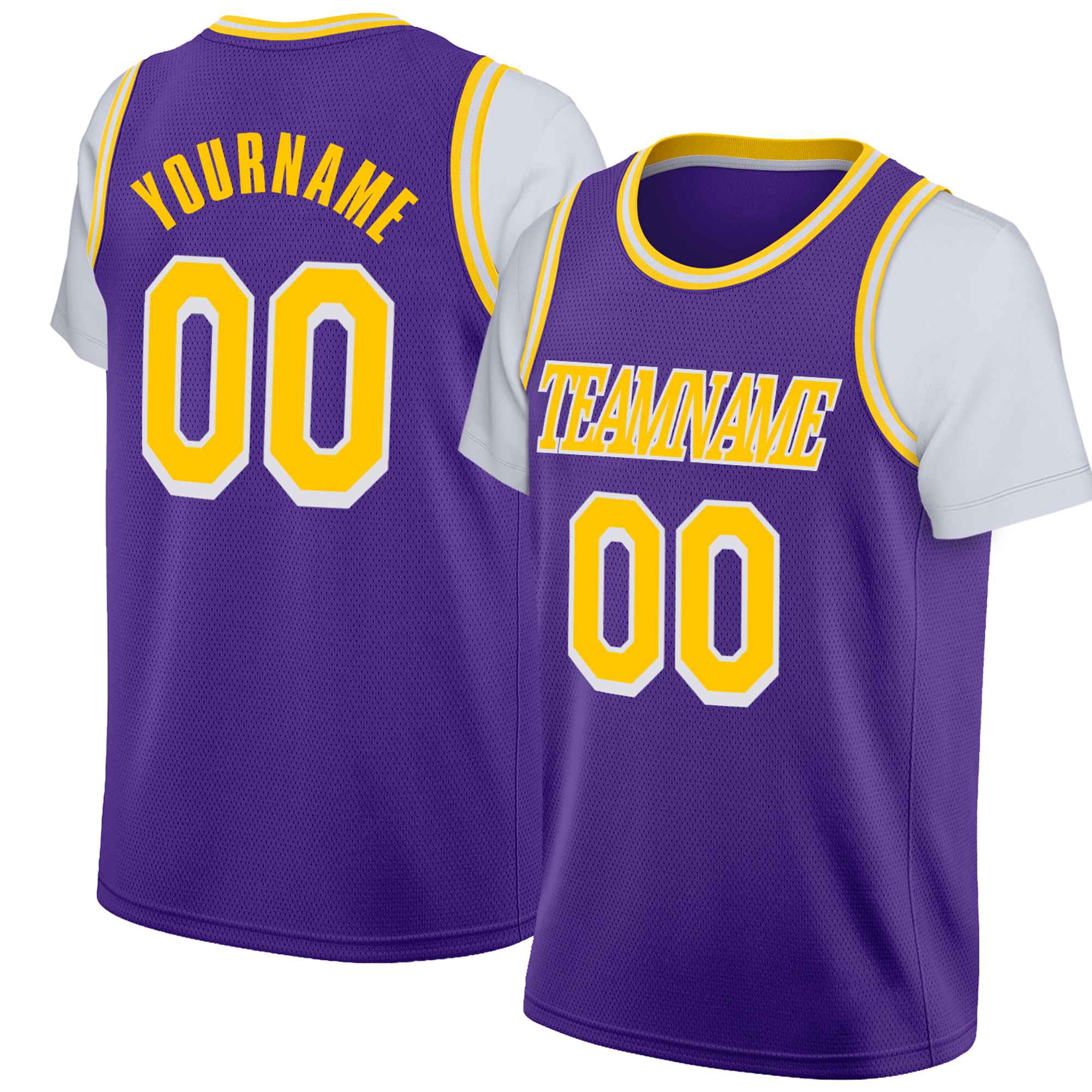 Custom Purple Gold-2 White Classic Tops Basketball Jersey