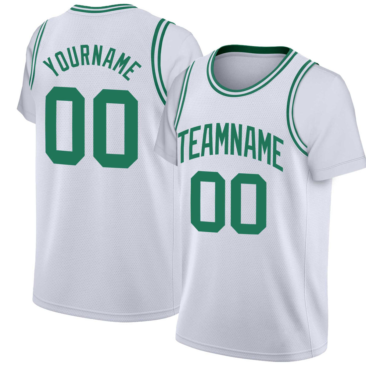 Custom White Kelly Green Classic Tops Basketball Jersey