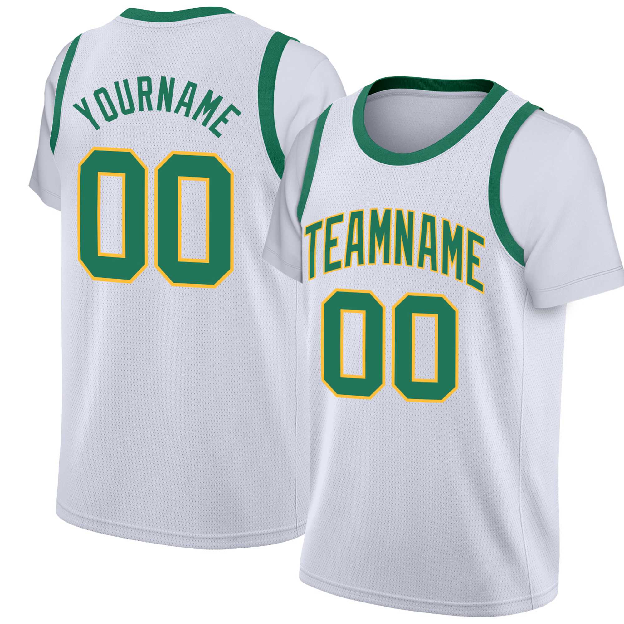 Custom White Kelly Green Gold-2 Classic Tops Basketball Jersey