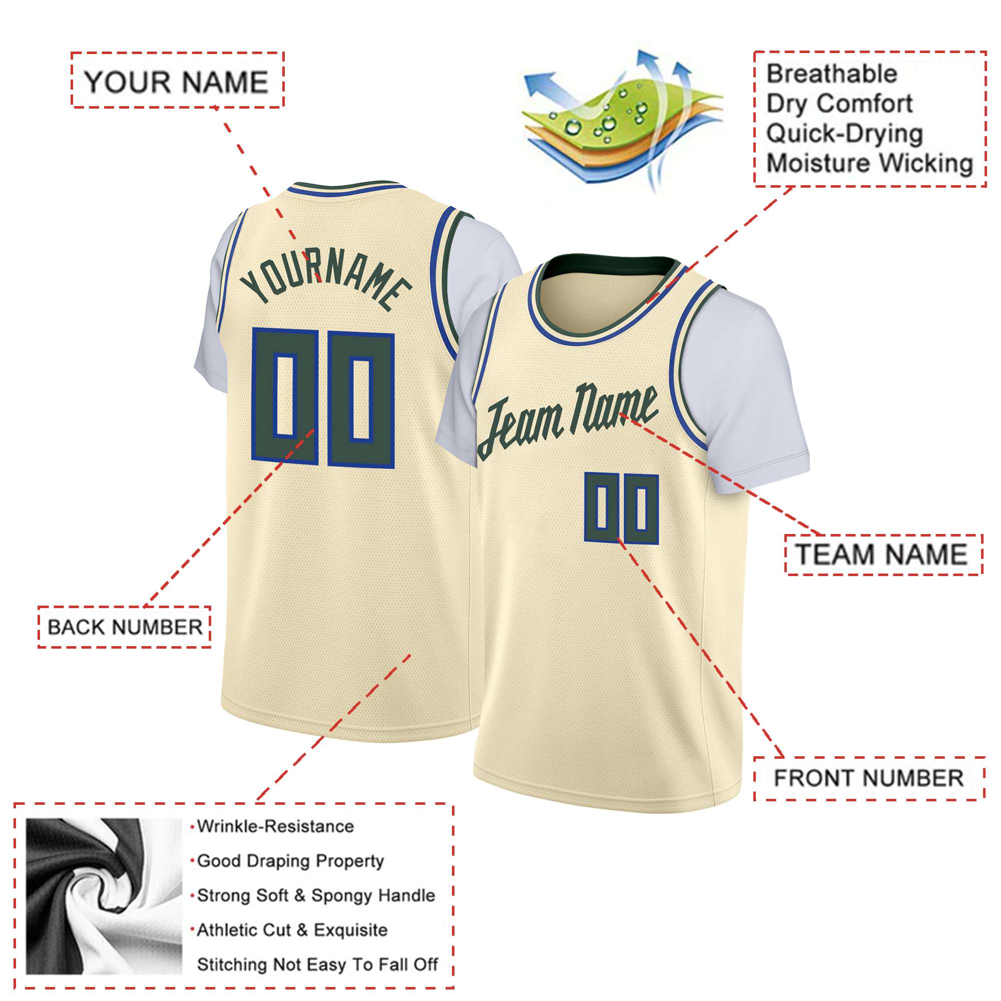 Custom Cream Hunter Green Classic Tops Basketball Jersey