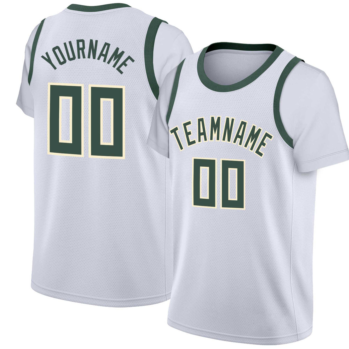 Custom White Hunter Green Classic Tops Basketball Jersey