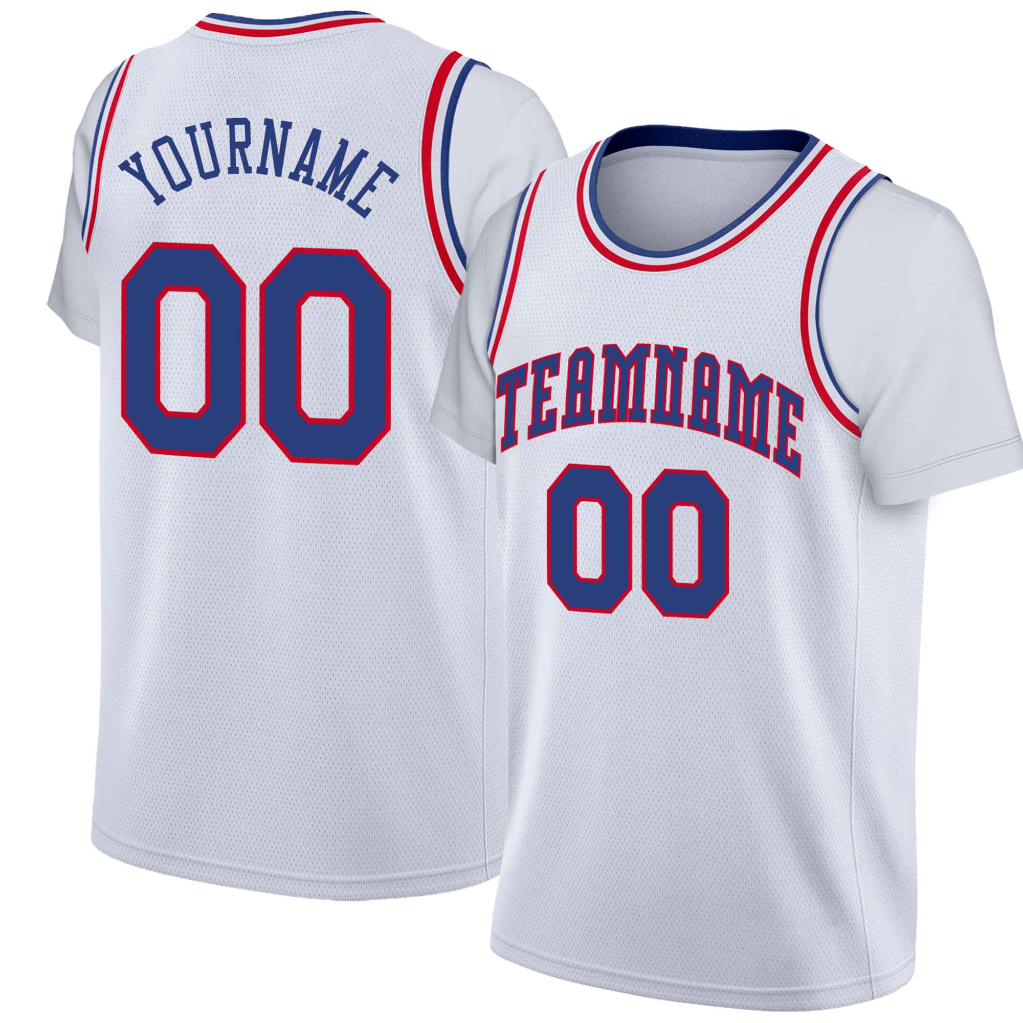 Custom White Blue-Red Classic Tops Basketball Jersey