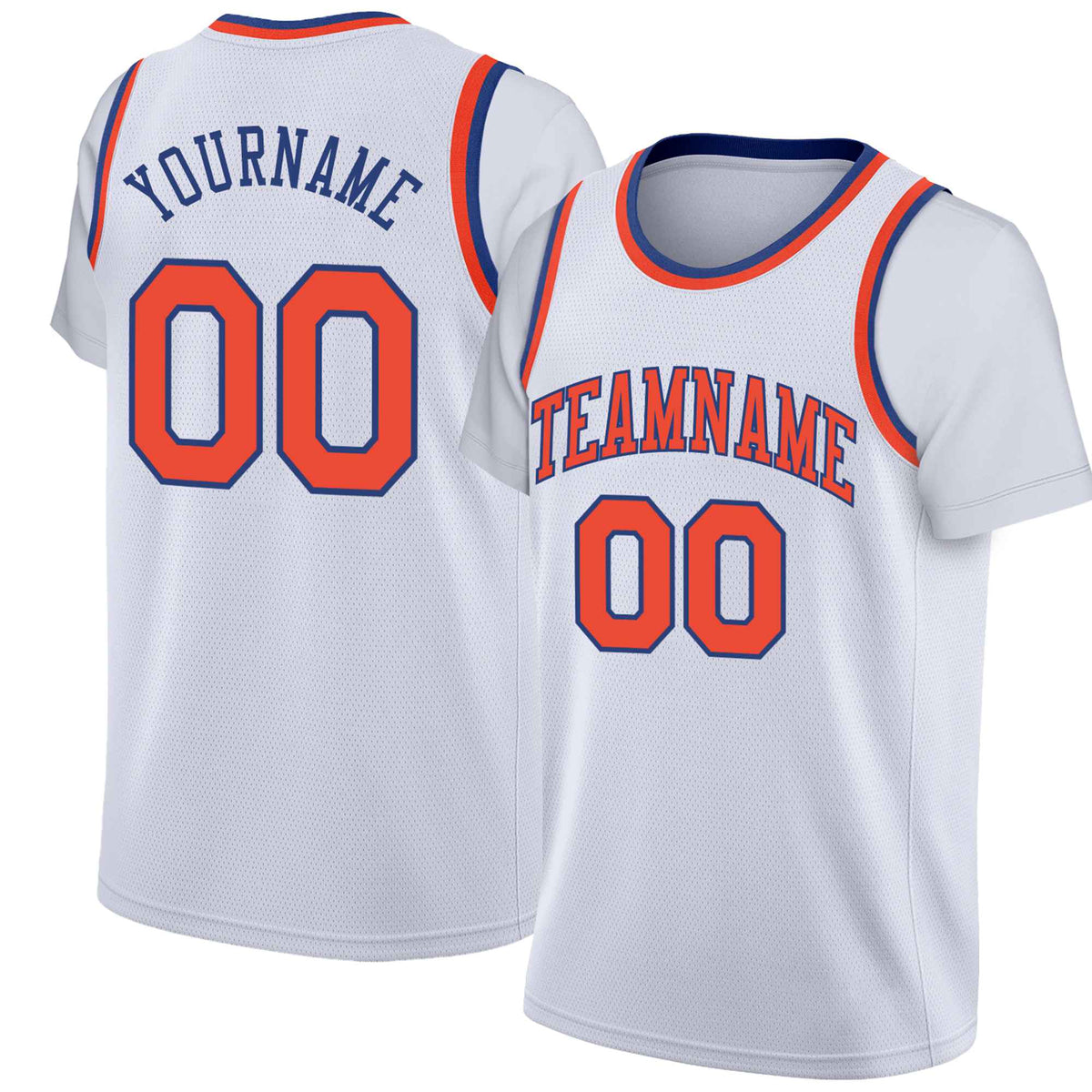 Custom White Orange-Blue Classic Tops Basketball Jersey