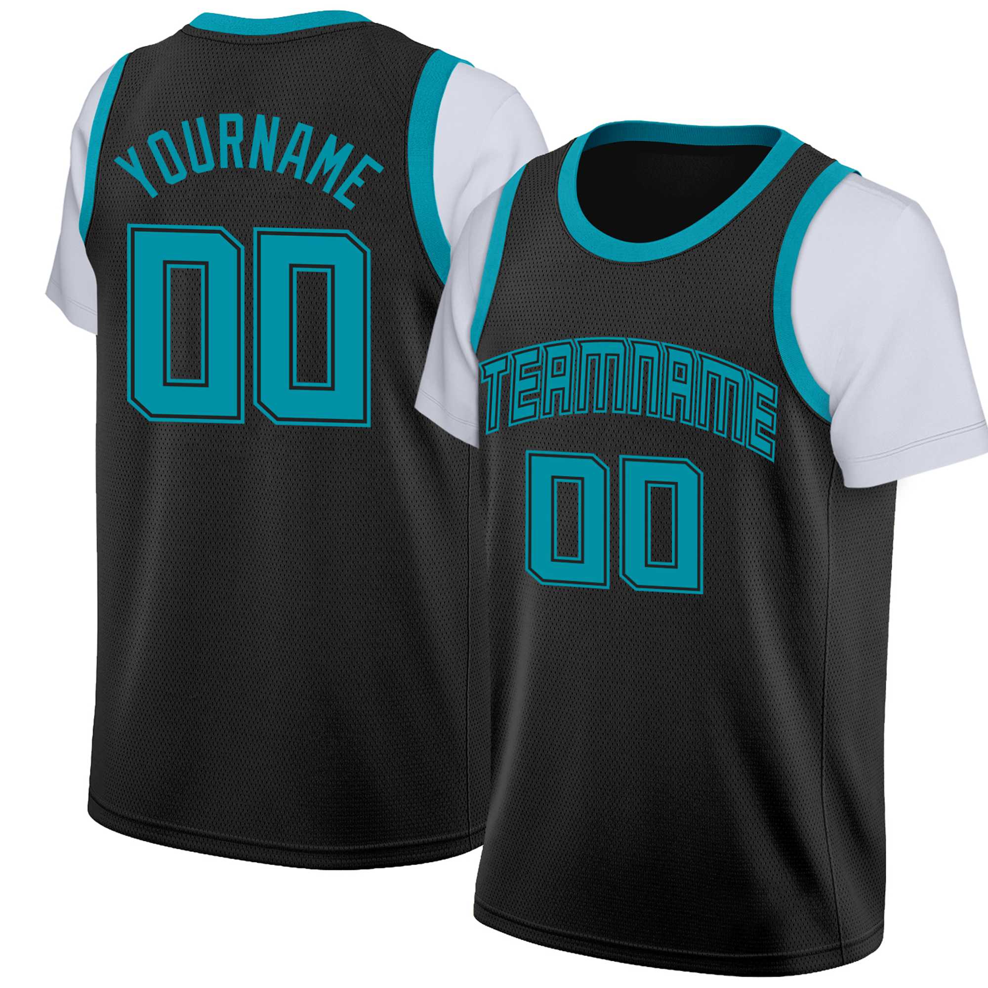 Custom Black Teal Classic Tops Basketball Jersey