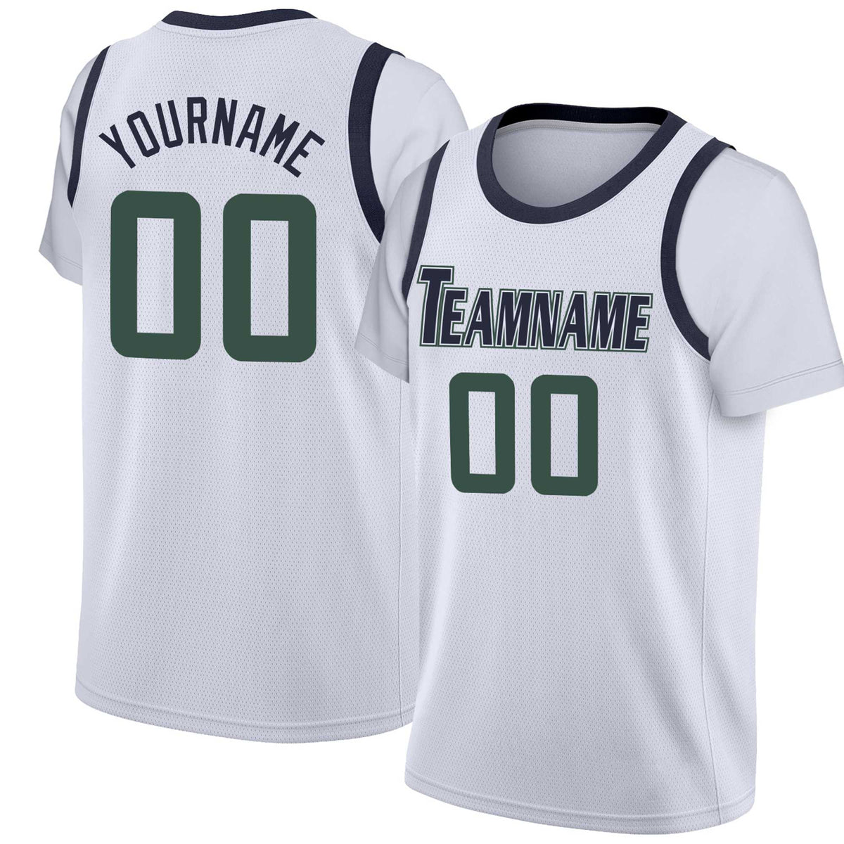 Custom White Hunter Green Classic Tops Basketball Jersey