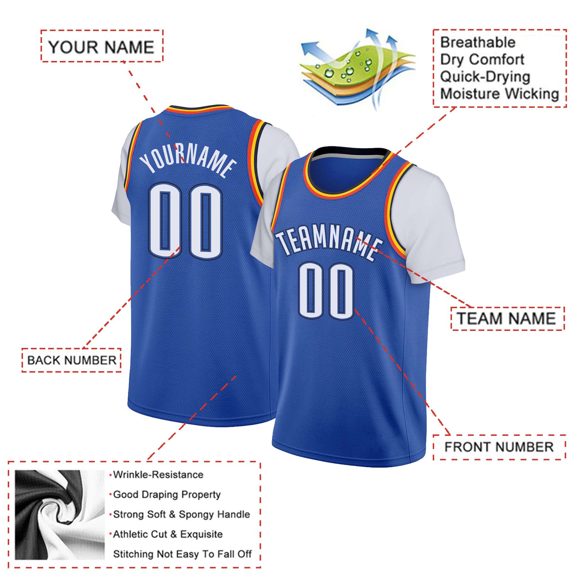 Custom Blue White Classic Tops Basketball Jersey