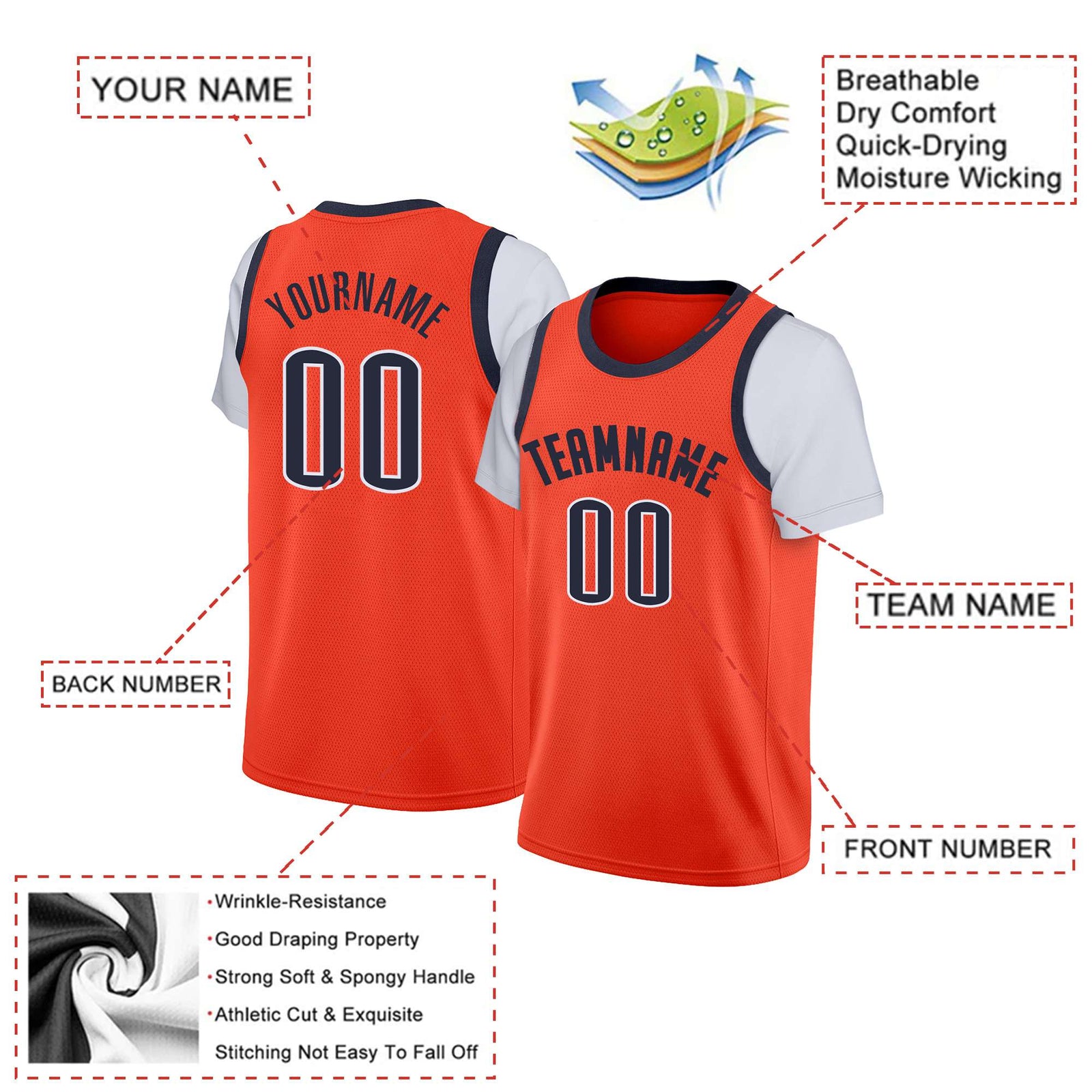 Custom Orange Navy Classic Tops Basketball Jersey